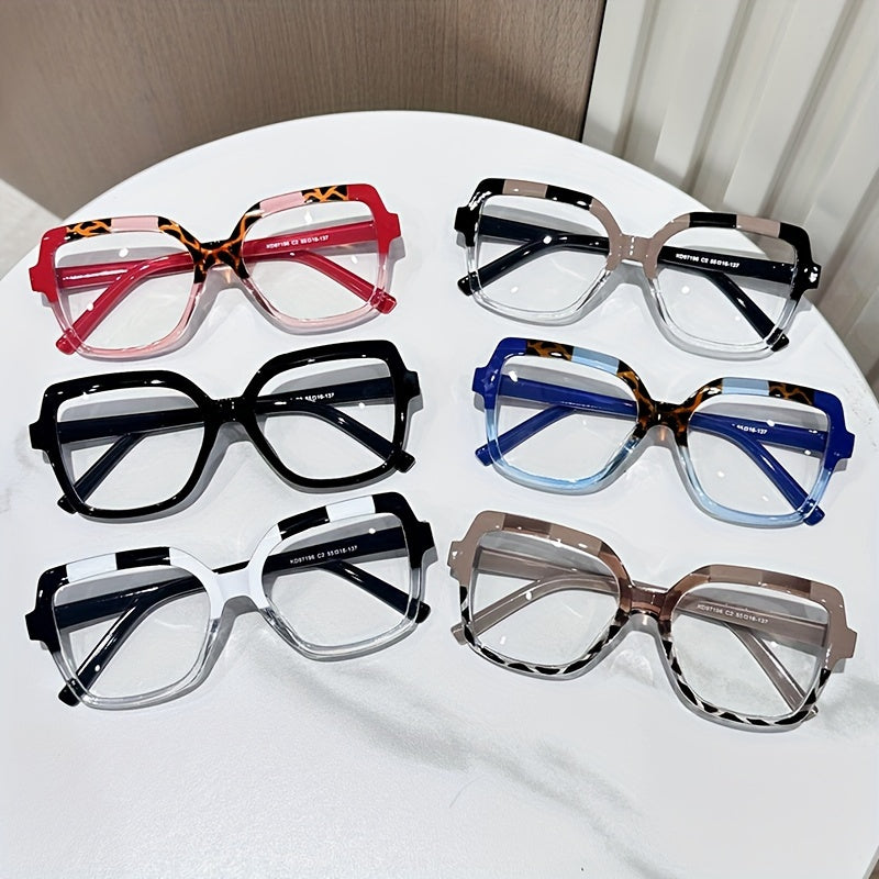 [Clear Lens Square Frame Glasses] Elegant Square Frame Clear Lens Glasses for Women - Fashionable Color Block Design, Durable Plastic Frame