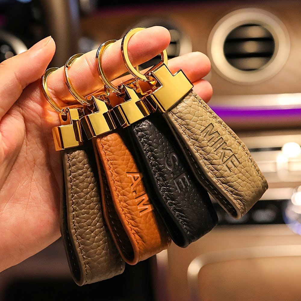Personalized Engraved Initials Keychain - Custom Faux Leather Key Ring with Golden-Tone Climbing Hook, 4 Colors (Golden, Black, Brown, Tan) - Durable Minimalist Design for Men & Women - Valentine's Day, Christmas, New Year Gi