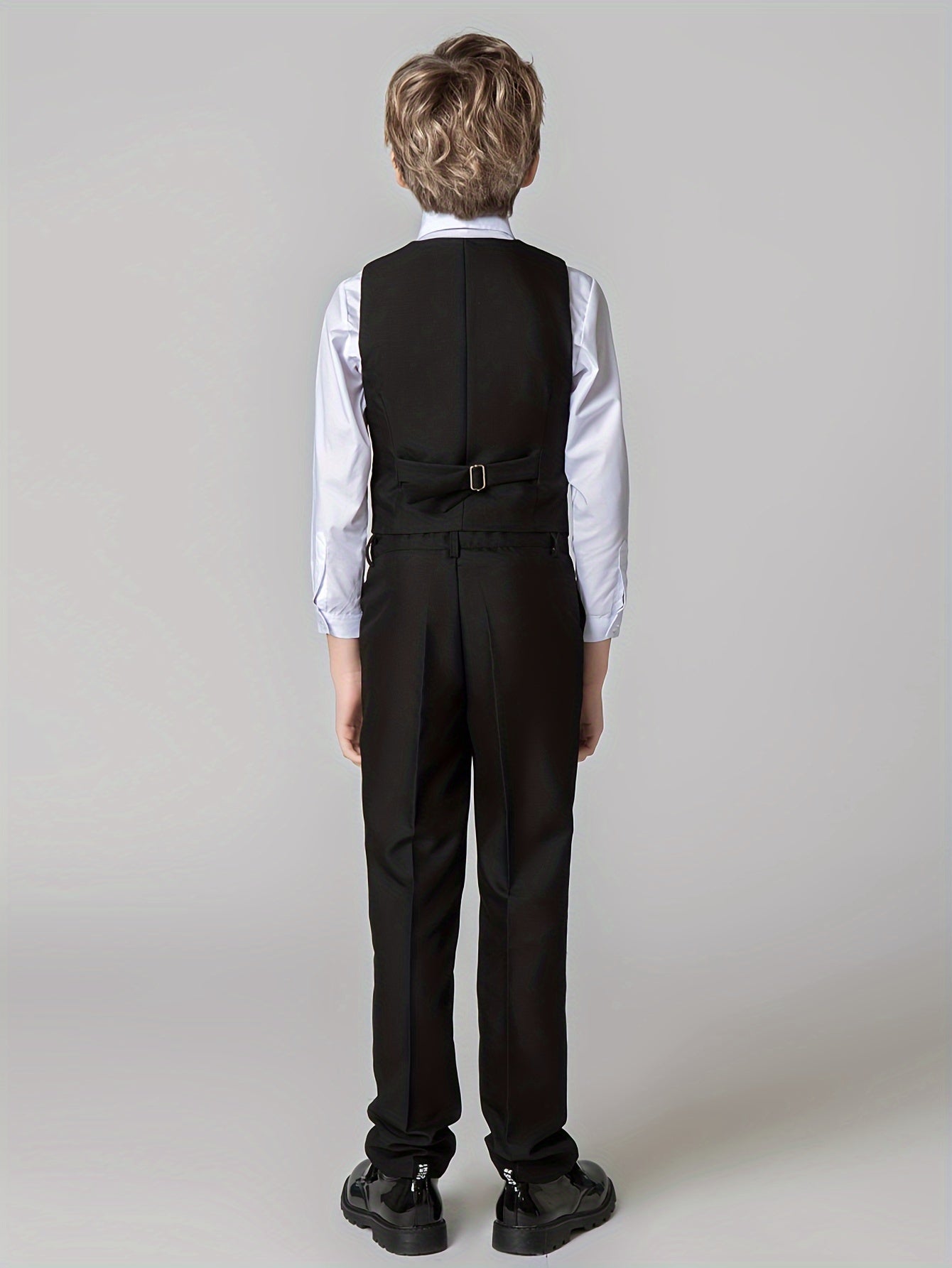Furuyal Boys' 4pcs Formal Suit Set Vest Pants Collared Dress Shirt And Tie Boys' Suit Size 6-16Y Boys Suits Suitable For Music Festival Graduation Season Party