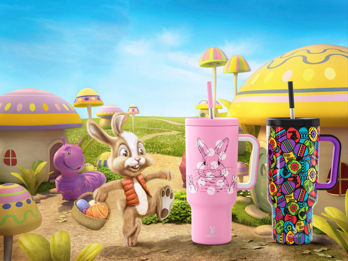 Meoky 40oz Insulated Stainless Steel Water Bottle - Vibrant Butterfly Design, Keeps Drinks Hot/Cold for Hours, with Lid, Straw & Handle - Ideal for Outdoor Activities, Camping, Hiking, Car Travel - Perfect Easter Gift