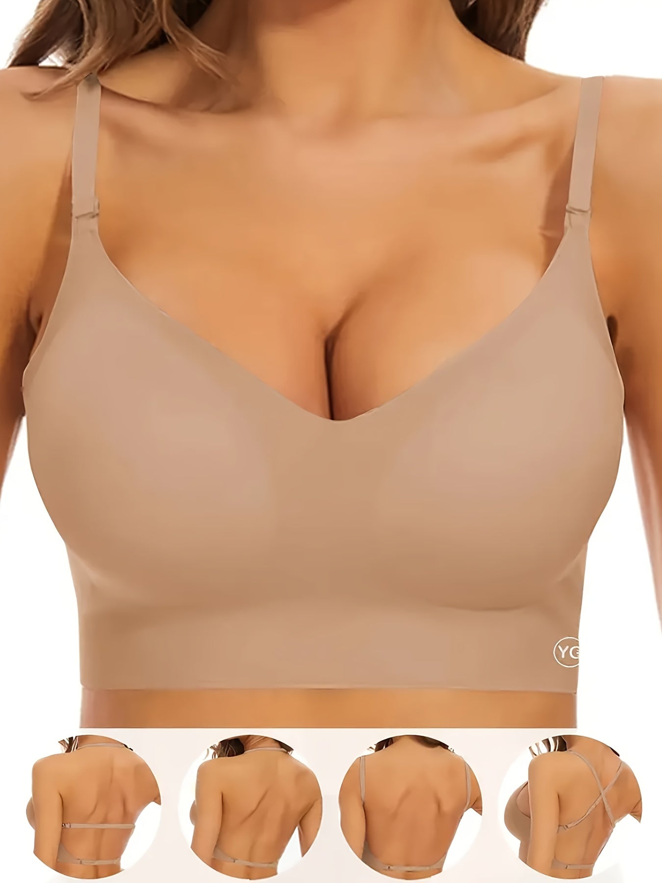 Women's Seamless T-Shirt Bra with Removable Padding - Polyamide Spandex Blend, Low Back, Convertible Straps, Wire-Free, Solid Color Basics