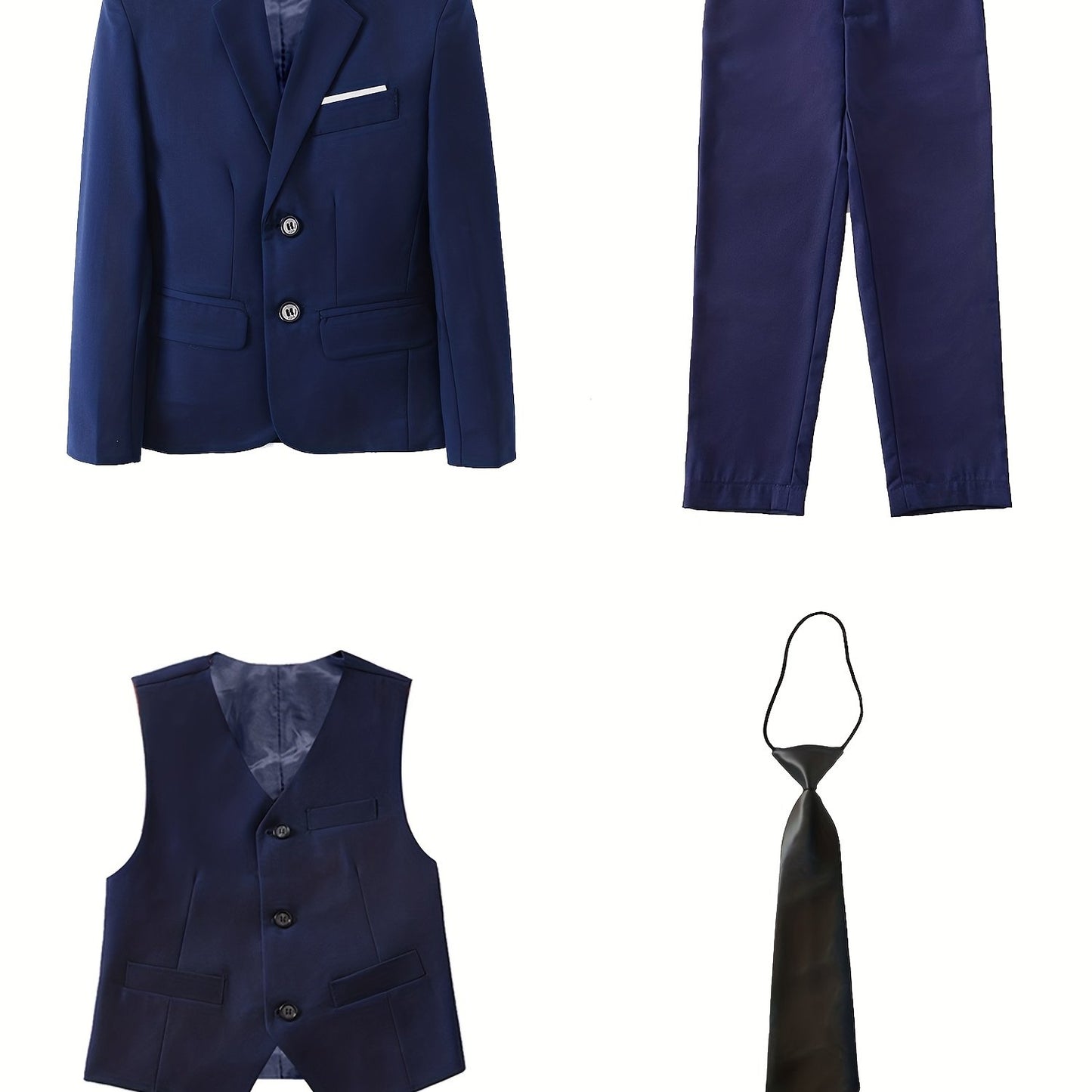 Mosedou Boys 4pcs Suit Set Blazer&Waistcoat&Pants&Tie 2-16Yrs Kids Formal Wear British Style Wedding & School Outfit Boys' Suits 4pcs Sets Teens Formal Suits for Vest&Tie Wedding Flower Boy Attire