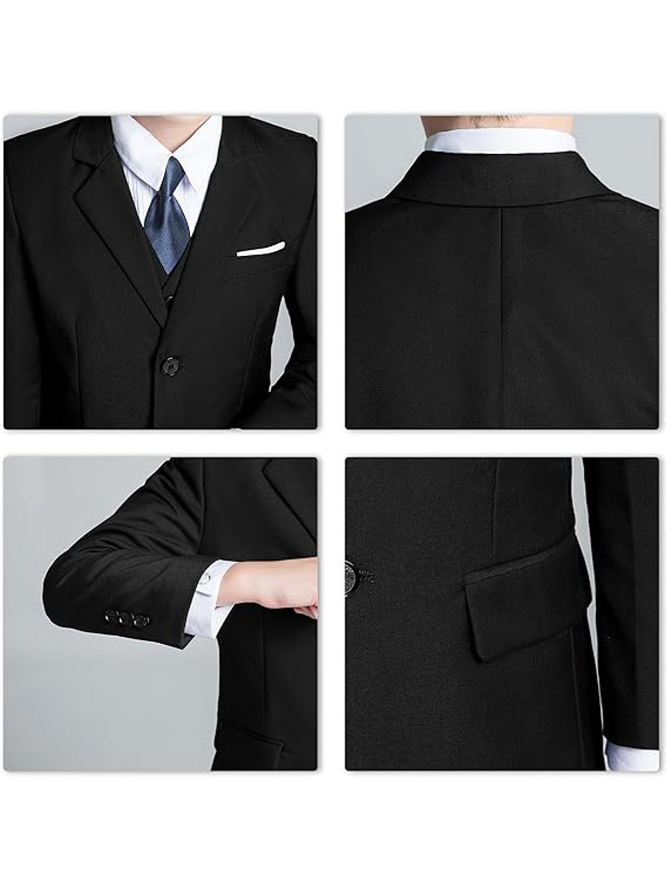 Boys' 3-Piece Suit Set: Slim-Fit Solid Green Jacket, Vest & Pants with Pockets - All-Season Formal Party Wear, Long Sleeve, Regular Sleeve Design, Formal Attire for Boys, Party Attire, Classic Lapel Collar, Durable Fabric