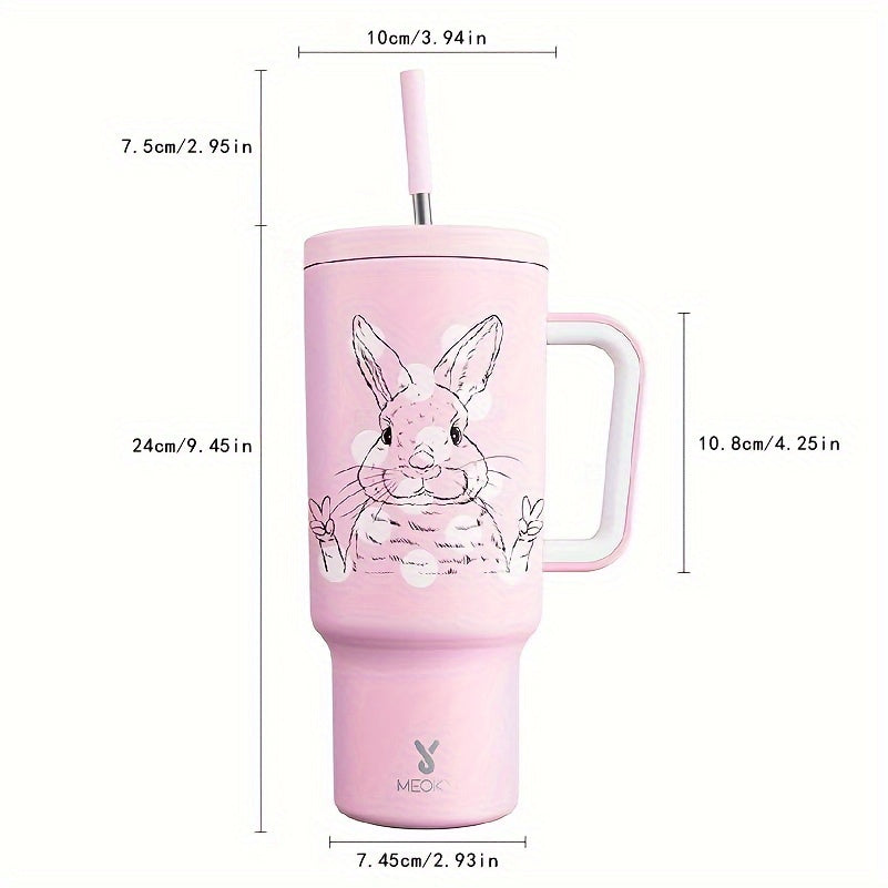 Meoky 40oz Insulated Stainless Steel Water Bottle - Vibrant Butterfly Design, Keeps Drinks Hot/Cold for Hours, with Lid, Straw & Handle - Ideal for Outdoor Activities, Camping, Hiking, Car Travel - Perfect Easter Gift