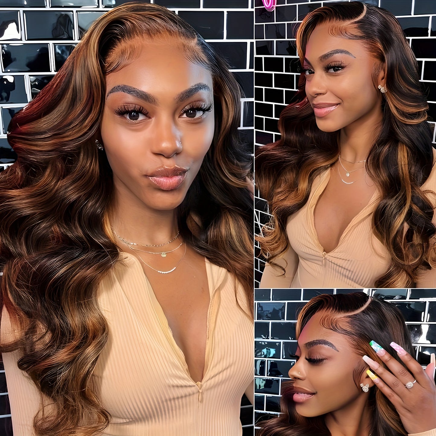 New Year'S Promotion 13x6 Highlight Lace Front Wig Human Hair Body Wave 180 Density HD Lace Front Wigs Human Hair Pre Plucked FB/30 Ombre Glueless Wigs 13x6 Lace Frontal Balayage Wigs Human Hair For Women