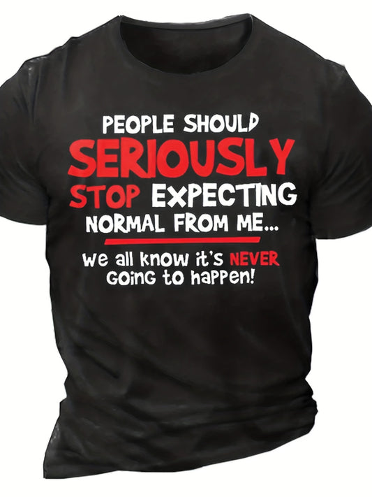 Plus Size Men's "Stop Expecting" Graphic Tee - Casual & Comfy Cotton Crew Neck T-Shirt, Breathable Short Sleeve, Ideal for Summer