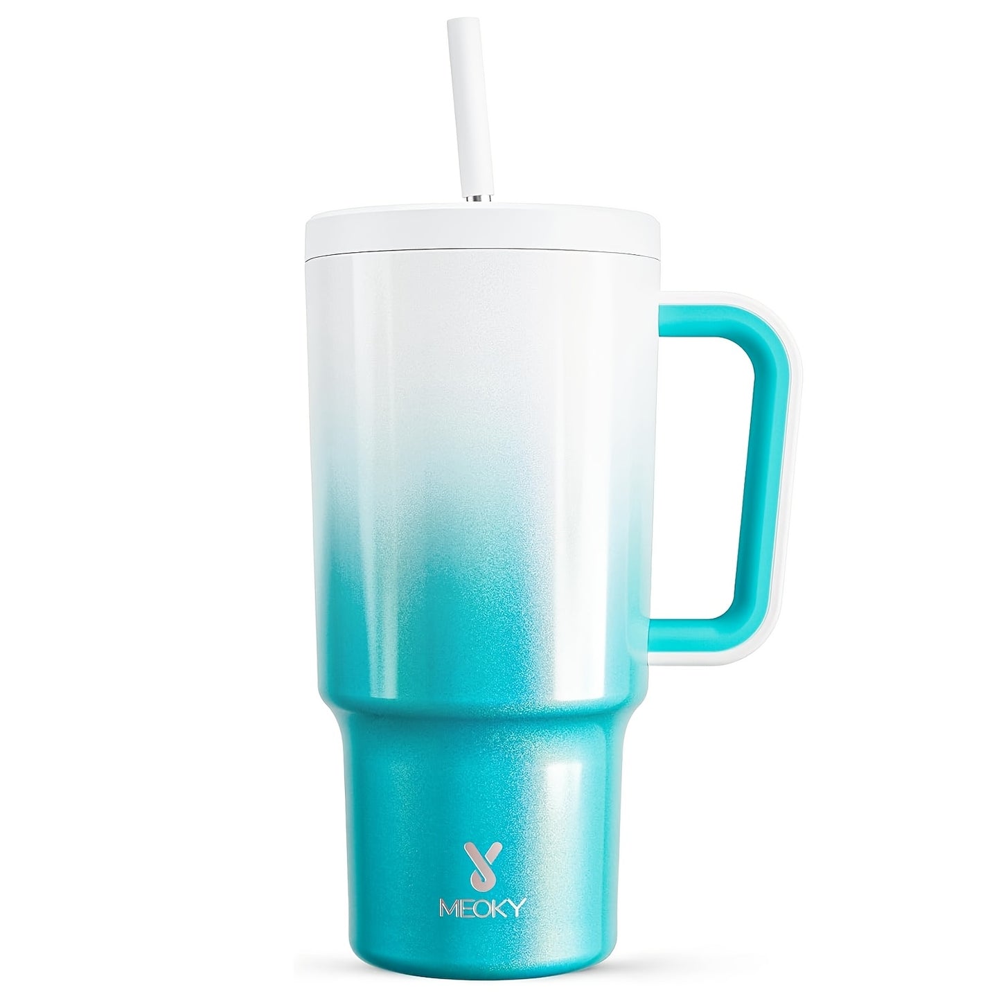 1pc Meoky 30oz Stainless Steel Tumbler with Handle, Lid & Straw - BPA-Free, Leak-Proof Insulated Travel Mug, Keeps Drinks Hot for 8 Hours, Cold for 24 Hours, Hand Wash Only