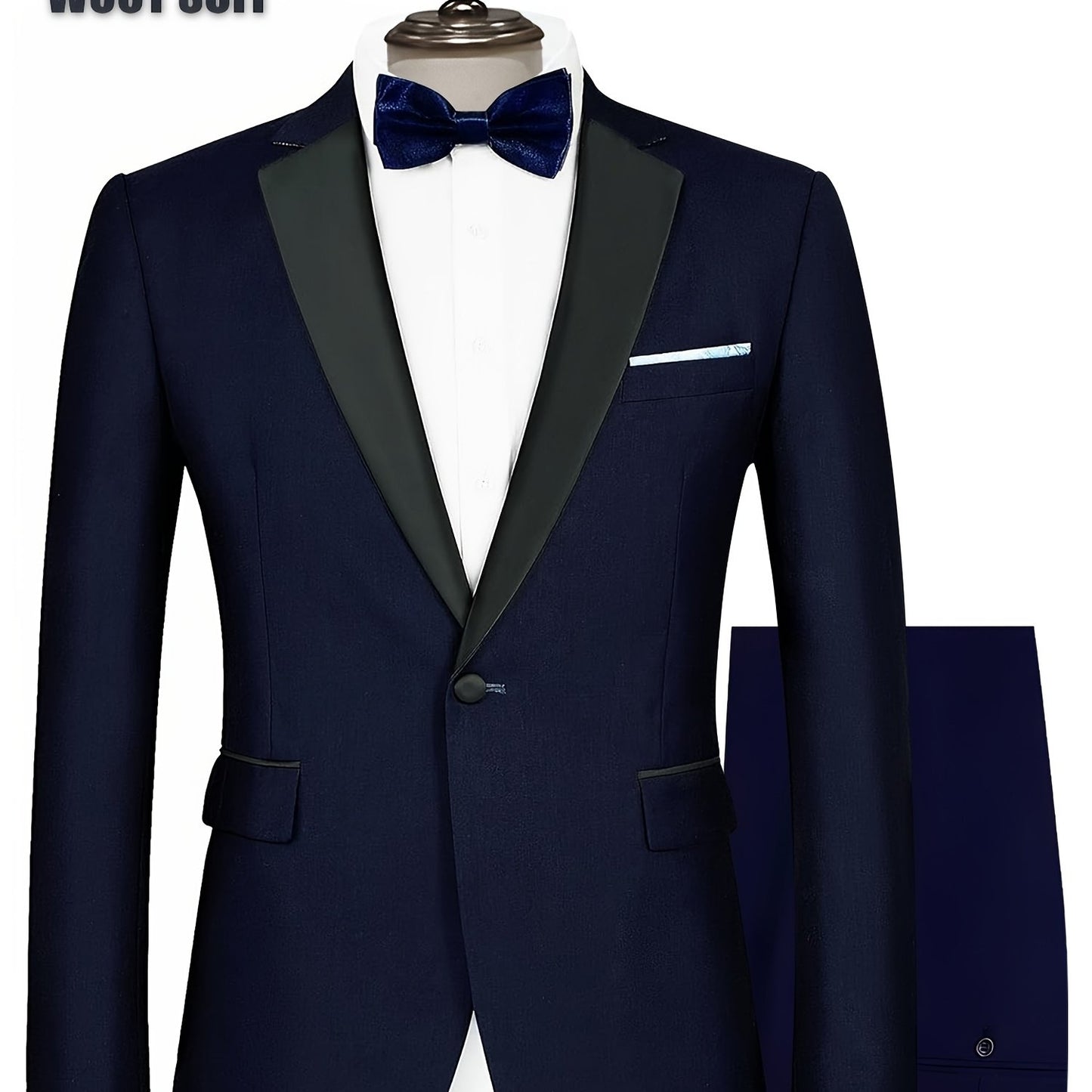 Men'S Slim Fit 2pcs Tuxedo Suit, One-Button Blazer & Pants Set With Bow Tie For Wedding, Prom, And Formal Events