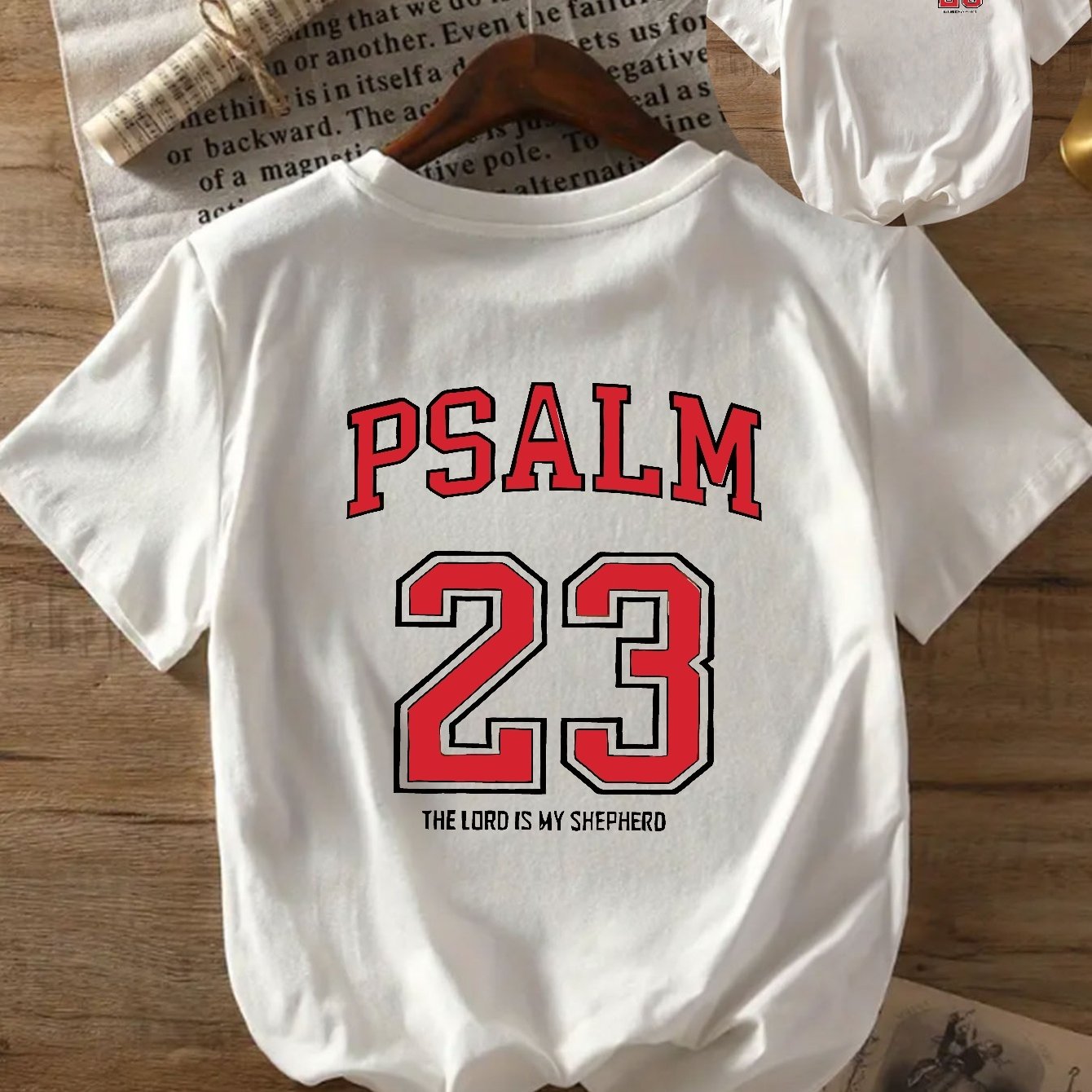 Black with Red Lettering Psalm 23:5 Print Women's Casual T-Shirt - Comfortable Crew Neck, Short Sleeve, Classic Summer Top for Casual Attire, Faith Inspired Apparel | Durable Casual wear, Ladies T Shirts