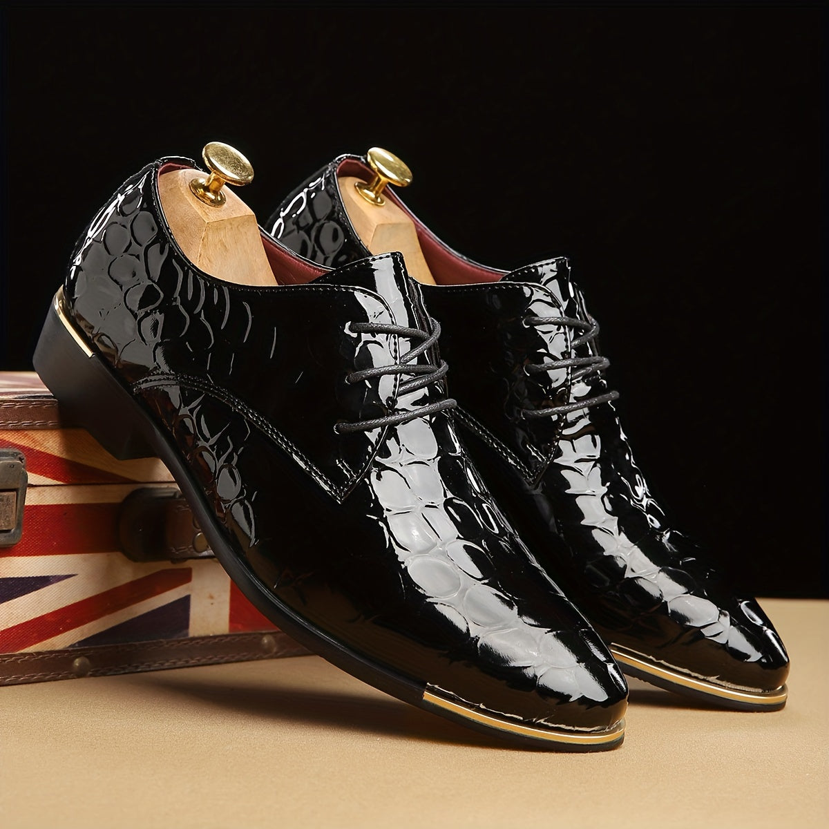 Plus Size Men's Vintage Plain Toe Derby Shoes, Comfy Non Slip Lace Up Durable Rubber Sole Business Occasion Shoes, Men's Footwear