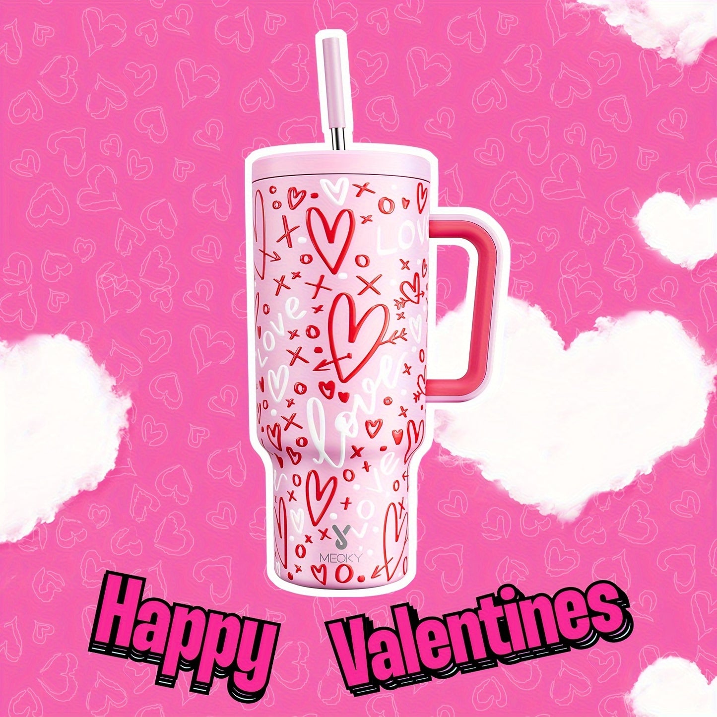 Meoky 40oz Insulated Stainless Steel Tumbler with Lid & Straw - Leakproof, BPA-Free, Perfect for Outdoor Adventures & Valentine's Day Gift