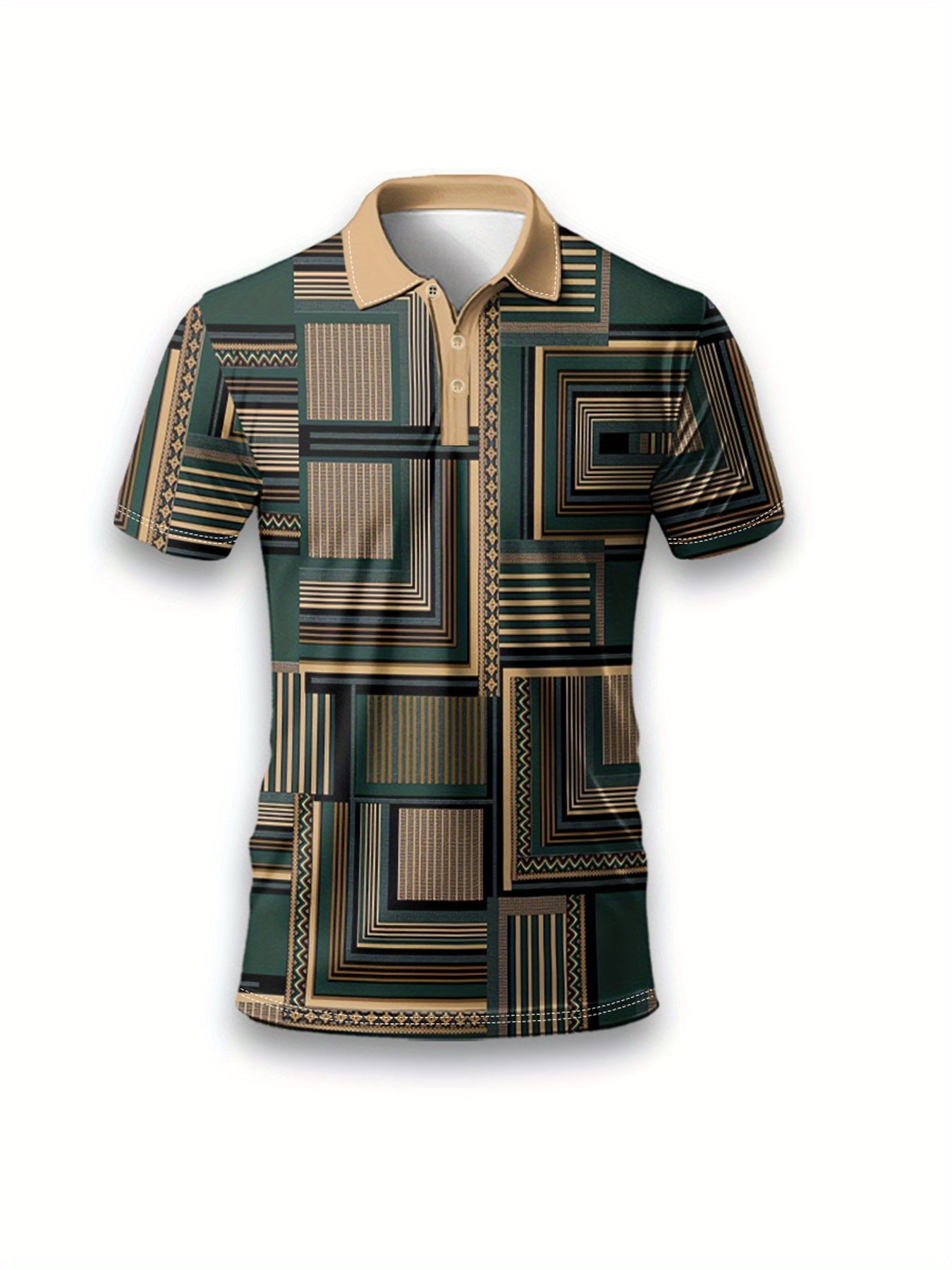 Men'S Stylish Three-Dimensional Geometric Pattern Printed Short-Sleeved Sports POLO Shirt