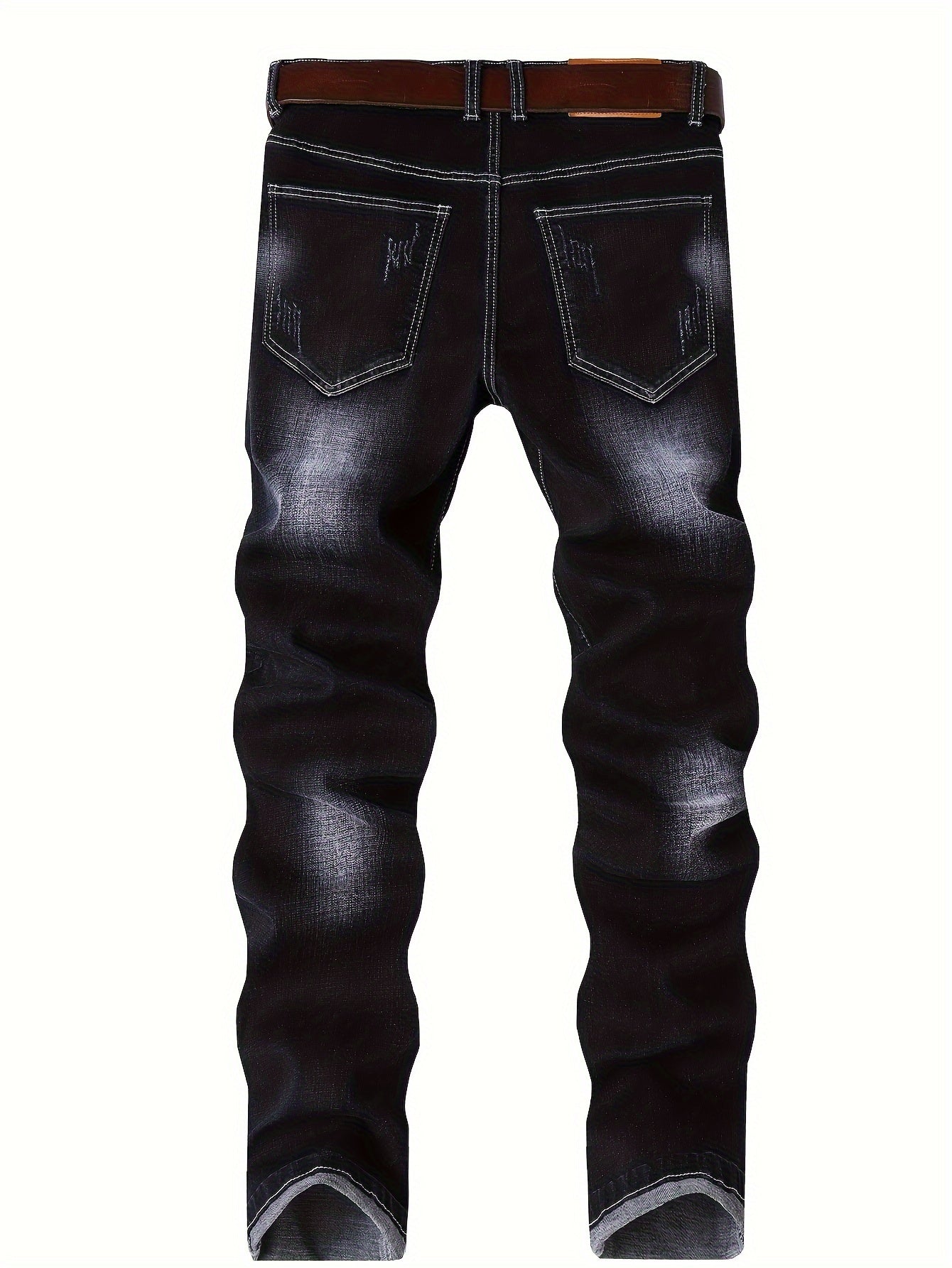 Men'S Slim Fit Stretch Jeans - Black, Slimming Denim Pants with Raw Hem & Button Detail, Versatile for All Seasons, Everyday Basics, Versatile Jeans | Distressed Denim | Rugged Denim Fabri