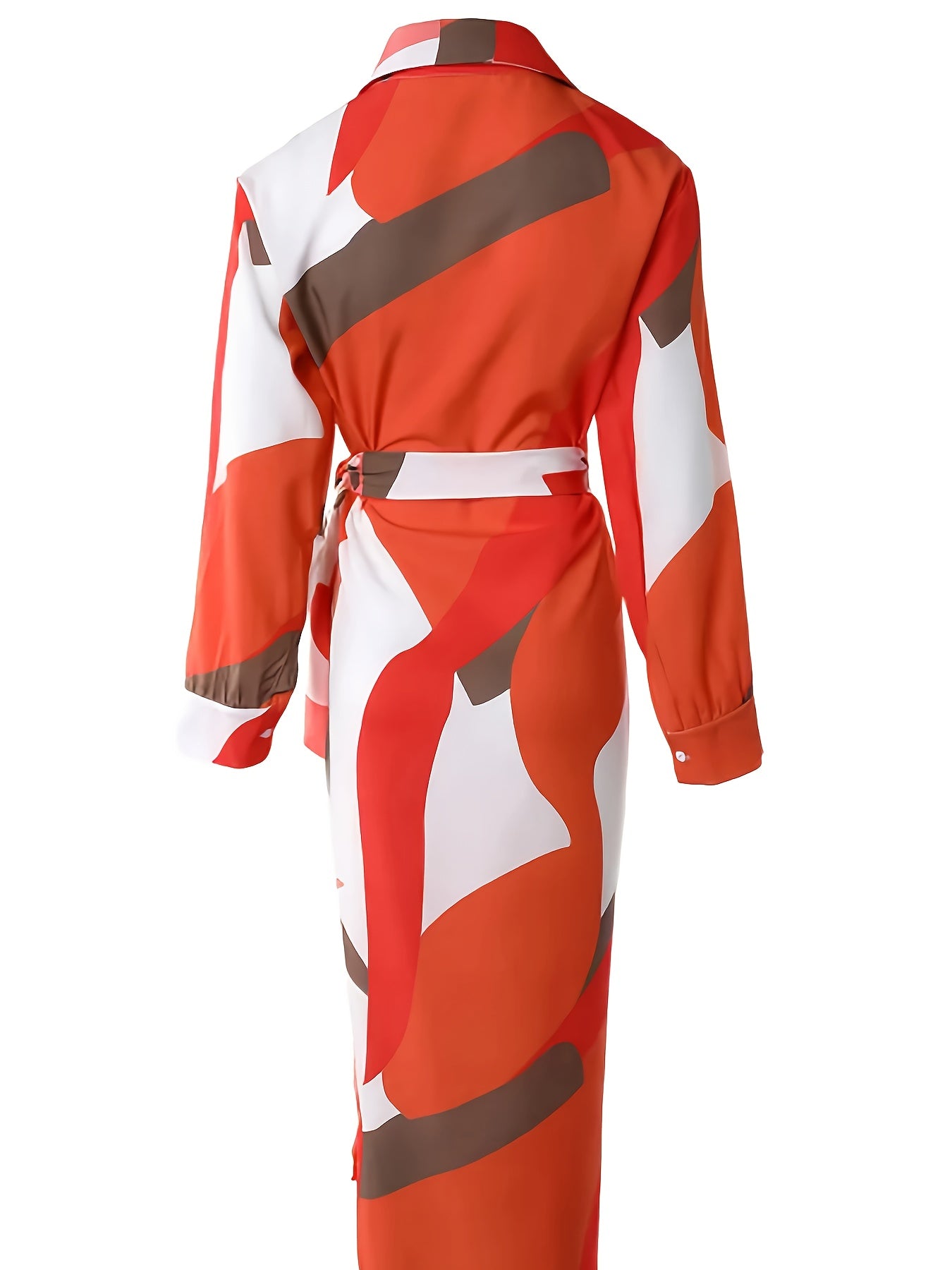 Loop Women's Elegant Tie-Front Cross Front Bodycon Dress - Geometric Print in Orange/White/Brown/Pink/Beige, Machine Washable, All-Season Versatile for Dates, Office & Casual Outings, Date Night Attire, Medium Elasticity Fabr