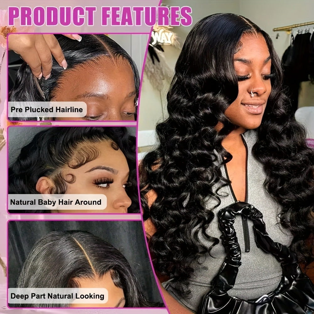 Loose Curly Wave Lace Front Wig HD Transparent 13x4 Frontal Human Hair Wigs For Women Pre Plucked 100% Human Hair Deep Loose Wave Wigs Natural Color 250% Density
