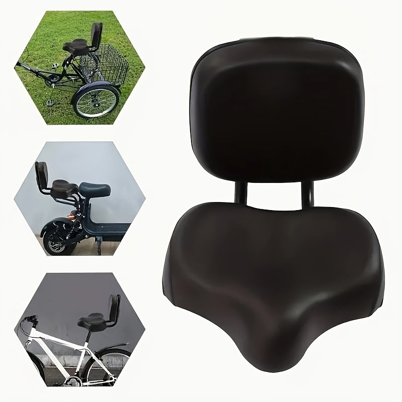 Universal Comfort Wide Bike Saddle - Black Synthetic Leather, Soft Sponge Cushion, Ideal for Festive Rides