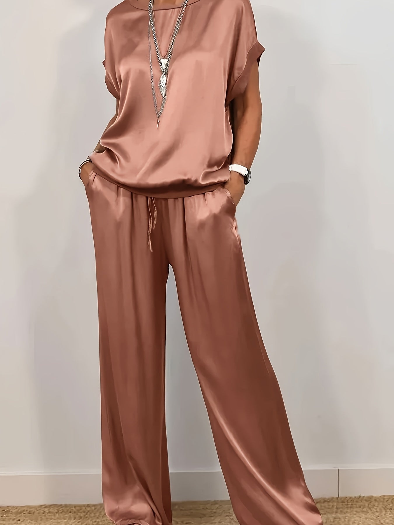 [Trendy Casual Set] Trendy Casual Set: Spring/Summer Loose Shirt & Wide Leg Pants