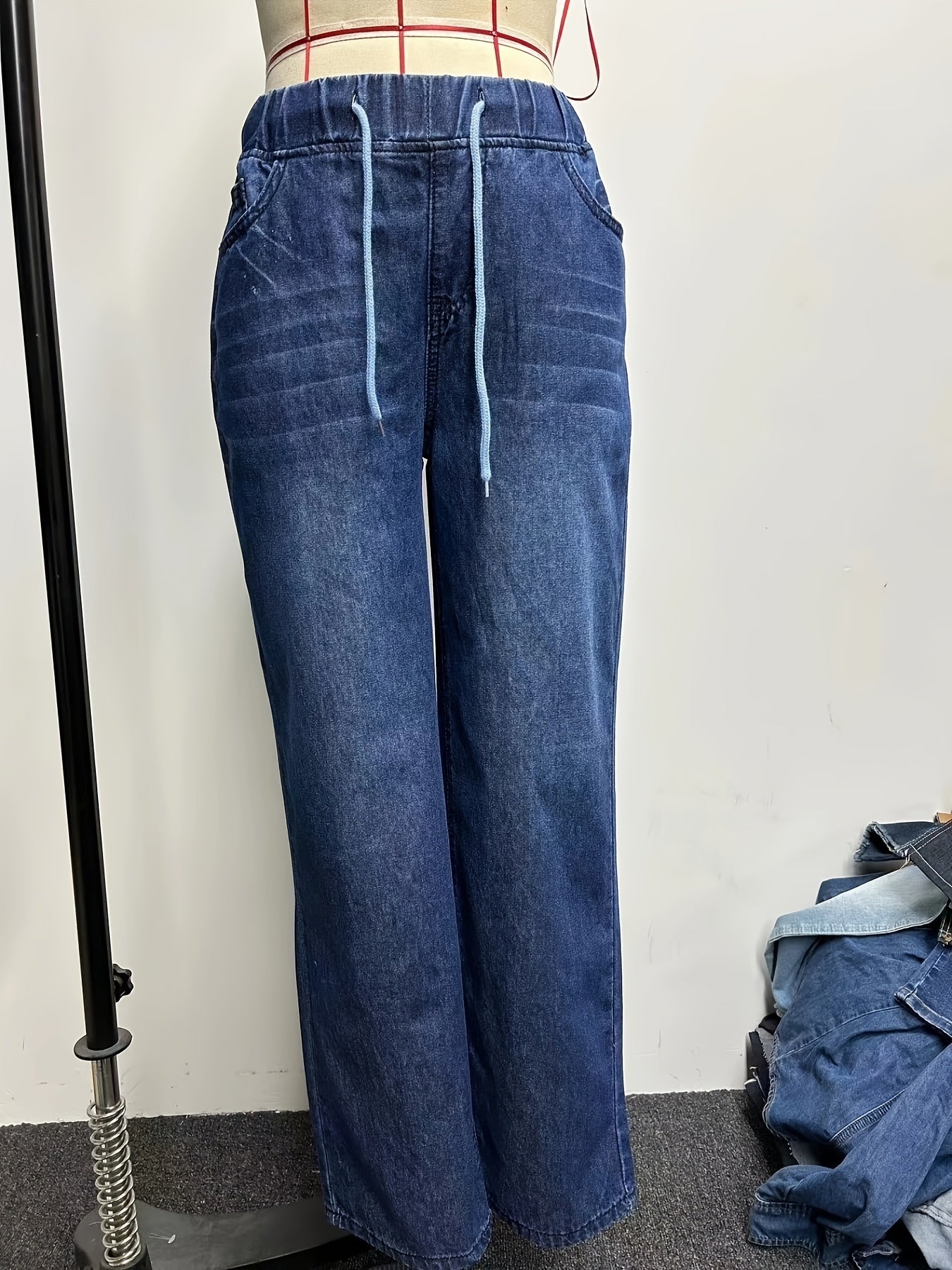 [Lightweight Denim Jeans] YIWEIDI Women's Lightweight Non-Stretch Wide Leg Denim Jeans | Casual Loose Fit, Drawstring Elastic Waist, Light Blue Washed, Perfect for Spring/Summer/Fall