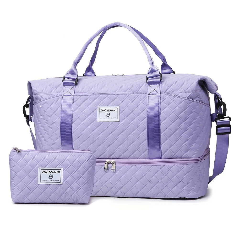 Large Capacity Travel Gym Bag Women'S Combo Letter Bag Valentine'S Day Gift Multifunctional Luggage Duffel Stitched Short Long Trip Tote with Independent Shoe Compartment Multi-Pocket Design
