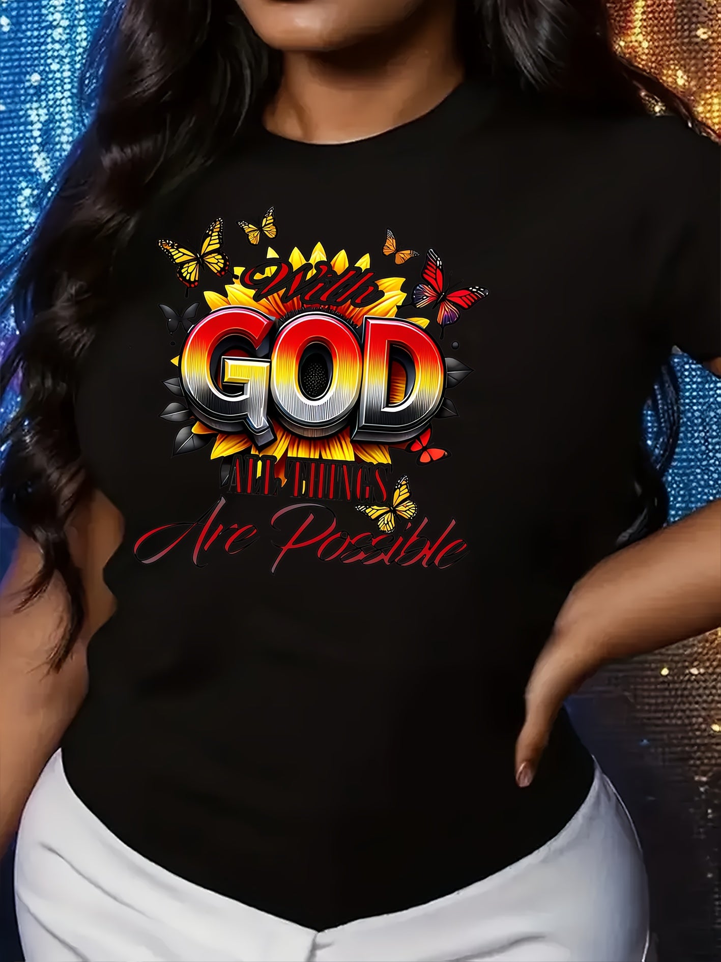 [GOD Print] Women's Short Sleeve T-Shirt | 100% Polyester | Machine Washable | Casual Top for Women