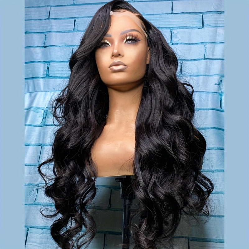 13x4 HD Lace Front Wig - Glueless Pre Plucked Lace Wig with 180% Density, Heat Resistant Synthetic Hair, Natural Black Body Wave Curly Wig for Women, No Glue Needed, Everyday & Special Events, Event Hairpiece, Elegant Hairsty