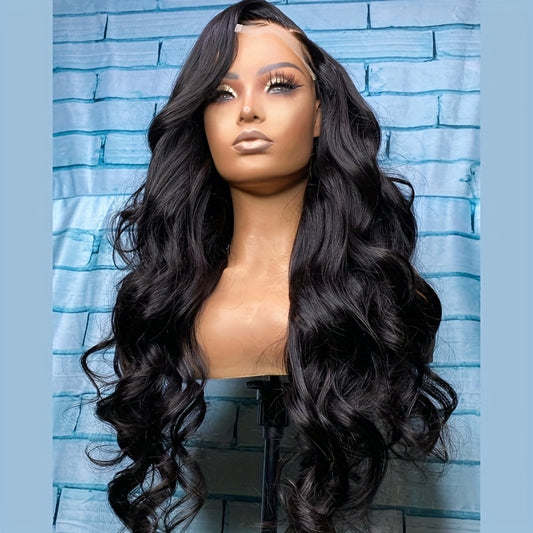 13x4 HD Lace Front Wig - Glueless Pre Plucked Lace Wig with 180% Density, Heat Resistant Synthetic Hair, Natural Black Body Wave Curly Wig for Women, No Glue Needed, Everyday & Special Events, Event Hairpiece, Elegant Hairsty