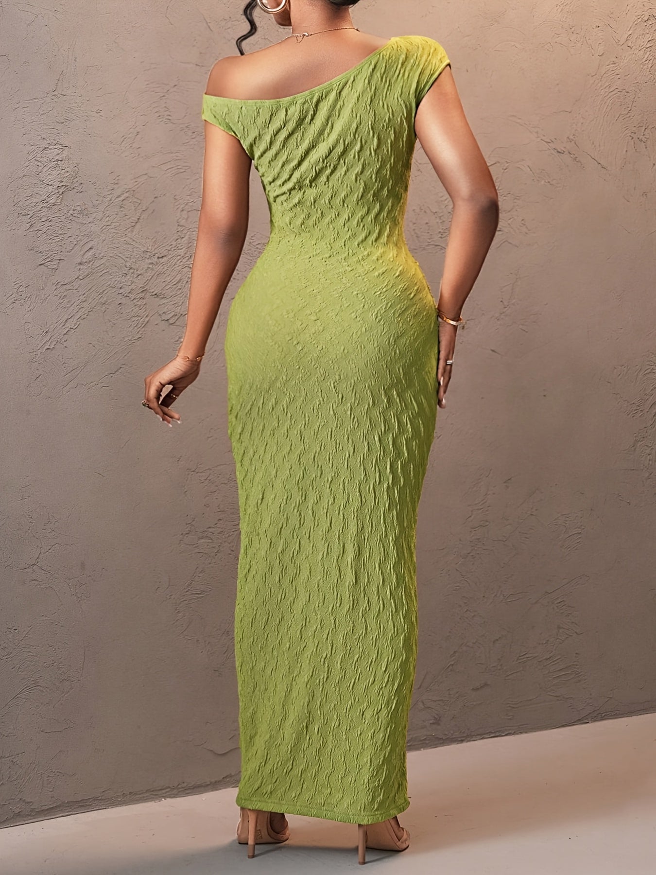 [Sexy Bodycon Dress] Sexy Asymmetric One-Shoulder Sleeveless Bodycon Dress | Stretchy Long Formal Evening Gown for Vacation, Date Night & Fashion Commute | Machine Washable Solid Color, Textured Fabric, Chic Dress for Women