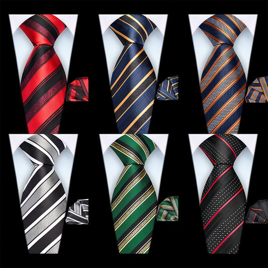 Ricnais Set of 2 Men's 3.15inch Striped Tie and Square Scarf High Quality Classic Fashion Wedding Party Business Tie Set Men's Wedding Accessories Home Gift Christmas Gift Party Gift