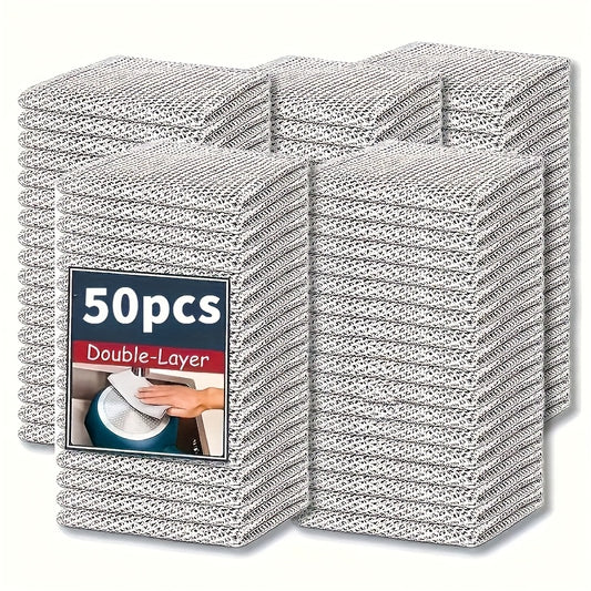50pcs Ultra-Fine Steel Wire Velvet Pads - Dual-Sided Kitchen Scrubbing Cloths, Scratch-Free Cleaning Pads for Dishes & Cookware, No Power Needed, Ideal for Bathrooms, Toilets, Living Rooms, Bedrooms, Kitchens, Household Clean