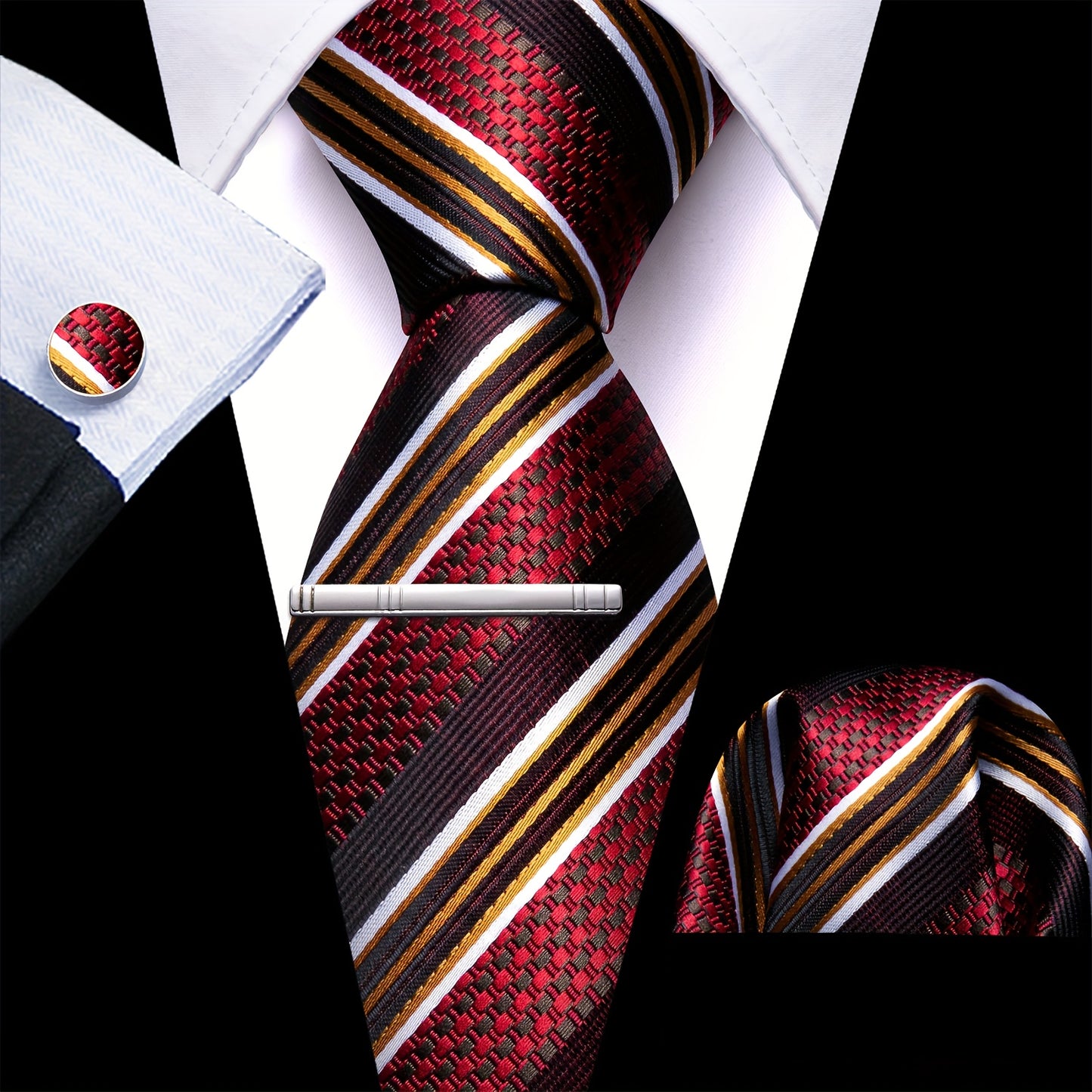 LINEZISEID 3pcs/set Men's Silk Classic Floral Necktie with Hanky And Cufflinks for Business & Wedding, Father's Day Gift, Paisley Ties for Men, Novelty Ties for Men, Special Occasion, Business Attire, Paisley Design, Elegant