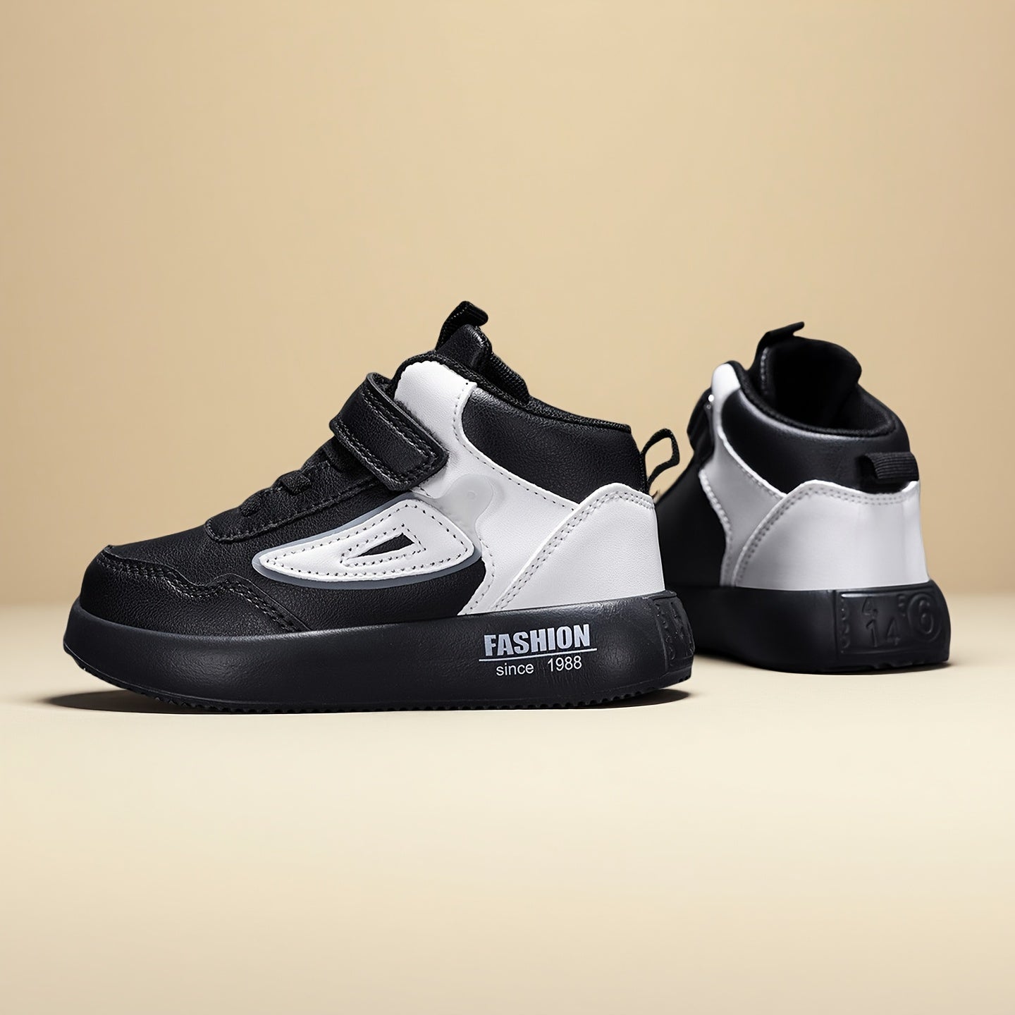 Boys' Lightweight Mid-Top Sneakers with Closure - Breathable -like Upper, Cushioned EVA Sole & Arch Support - All-Season Black/White Sneakers for Running, Gym, School & Casual Attire - Comfortable Casual Sports Shoes for Acti