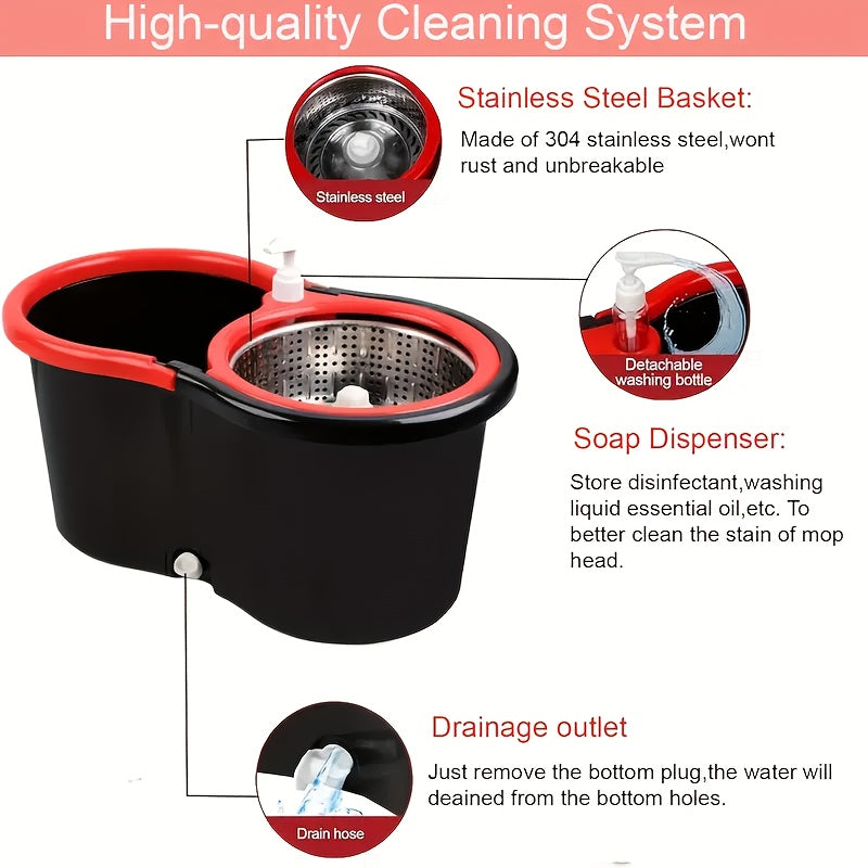Mop Bucket Set, Spin Mop And Bucket With Wringing System, Bathroom Mop Bucket, 360° Spin Mop System With 4 Ultra-Fine Fiber Mop Replacement Heads, Suitable For Living Room, Bedroom, Kitchen, For Hardwood Tile Marble Floors