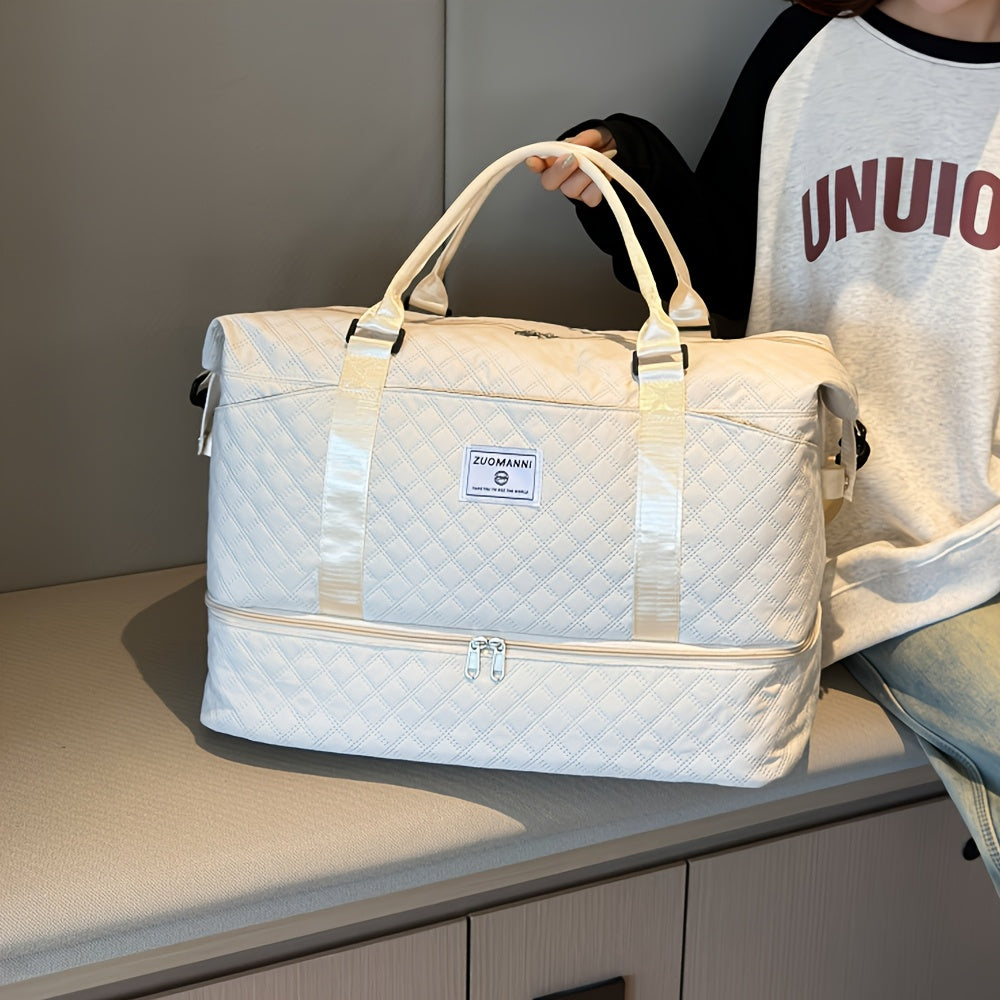 Large Capacity Travel Gym Bag Women'S Combo Letter Bag Valentine'S Day Gift Multifunctional Luggage Duffel Stitched Short Long Trip Tote with Independent Shoe Compartment Multi-Pocket Design