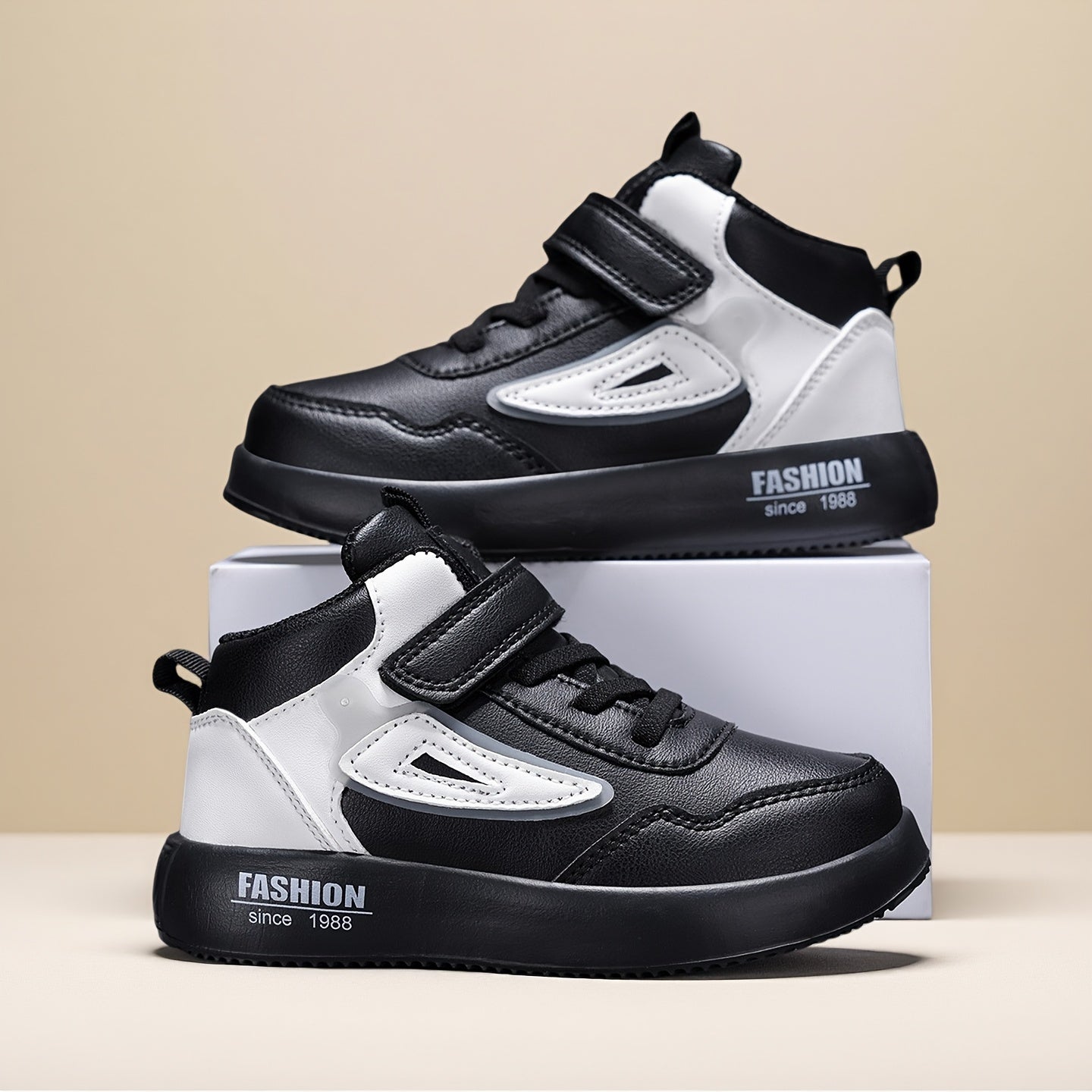 Boys' Lightweight Mid-Top Sneakers with Closure - Breathable -like Upper, Cushioned EVA Sole & Arch Support - All-Season Black/White Sneakers for Running, Gym, School & Casual Attire - Comfortable Casual Sports Shoes for Acti