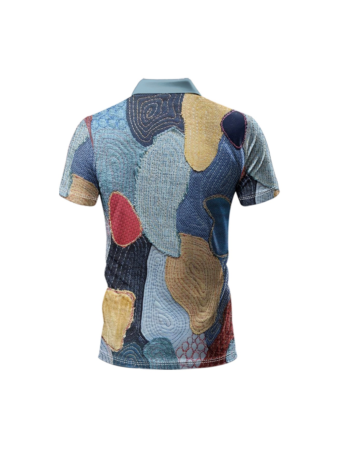 Men'S Casual Geometric Patchwork Printed Short-Sleeved Sports POLO Shirt