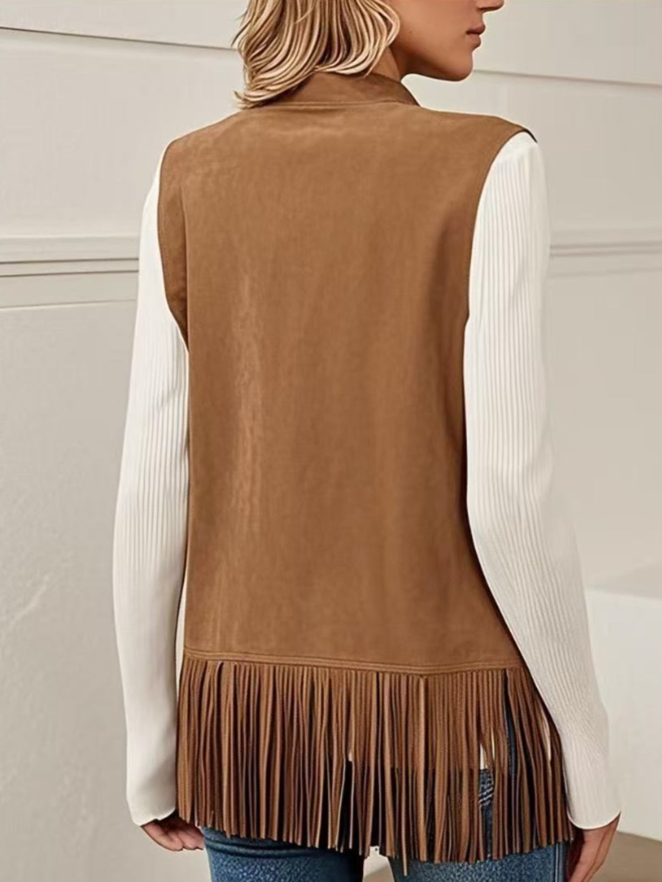 Womens Tassel Vest 70s Hippie Costume Sleeveless Cowgirl Western Outerwear