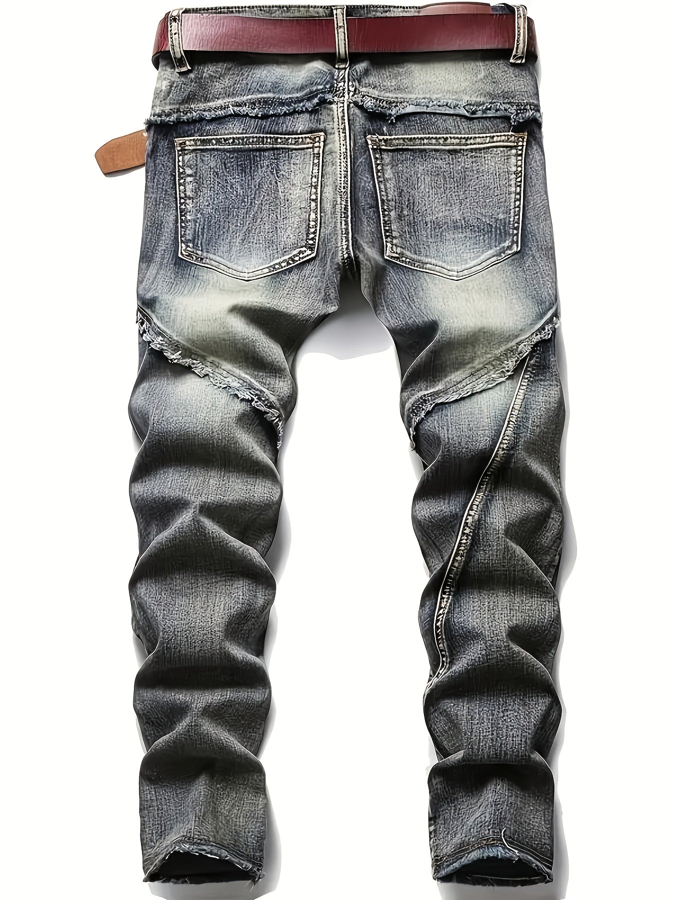 HME Men's Jeans - Mid-Waist Elastic Slim Straight Leg, Heavy-Duty Workwear Pants with Zipper Closure, Stretch Denim Trousers for Streetwear, Casual & Formal Outfits - All-Season Men's Pants, Versatile Clothing, Rugged Look, D