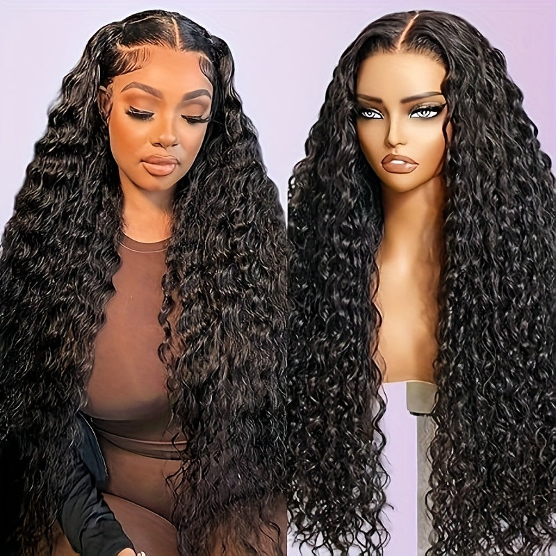 13x4 HD Transparent Lace Front Wig Human Hair - Pre Plucked Glueless Deep Curly & Wavy Natural Brown Lace Frontal Wig with 200% Density, Wet & Wavy Texture for /, Natural Color Blonde/Red Highlights (No Glue Needed)