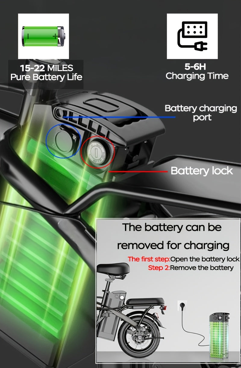 14 Inch Foldable Adult Electric Bicycle, Clearance Dealership, 500w Motor, Maximum Speed Of 20 MPH, 48V 10.4Ah Lithium Battery, 14 Inch Tires, Portable Folding Design, Outdoor Cycling Exercise, Urban Commuting Travel, Detacha