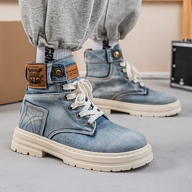 New Men'S Cowboy Ankle Boots with Thick Soles, Suitable for All Seasons, Featuring a Vintage Design, Breathable Material, And a Stylish Versatile Look.