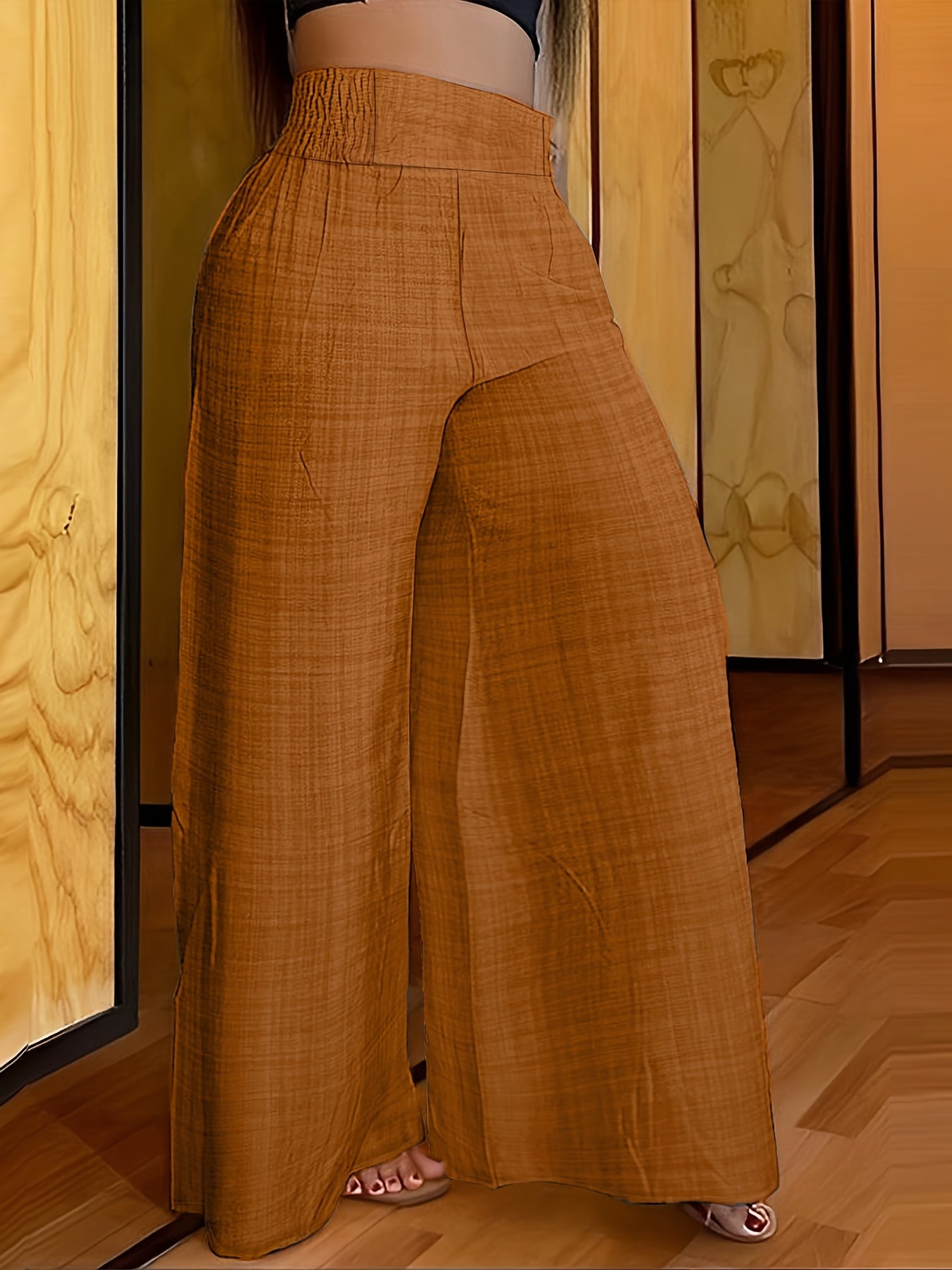 Elegant Solid Color Wide Leg Palazzo Pants - Comfortable Polyester Fabric, Machine Washable, Elastic-Free Waist, All-Season Wear - Womens Casual Regular Pants for Everyday Style