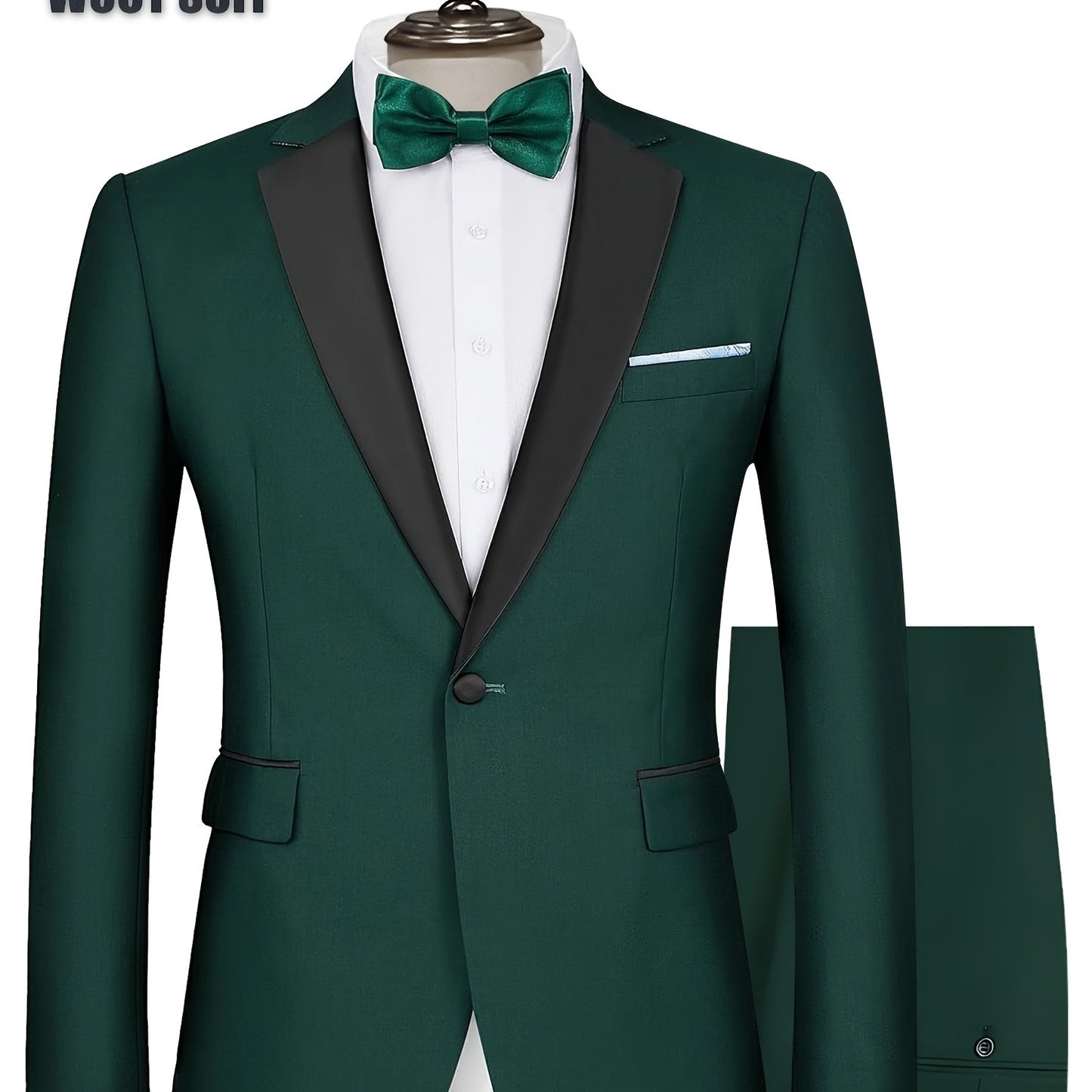 Men'S Slim Fit 2pcs Tuxedo Suit, One-Button Blazer & Pants Set With Bow Tie For Wedding, Prom, And Formal Events