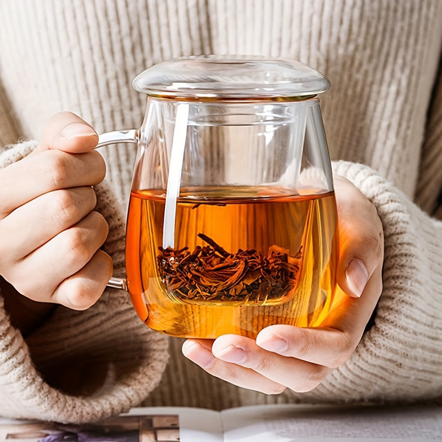 LDQ 1pc Infusion Mugs Glass Tea Cup with Infuser and Lid, High Borosilicate Glass Tea Cup for Loose Leaf Tea, Blooming Tea, Tea Bag Perfect for Christmas, Halloween, Thanksgiving, Tea Mug, Lidded Tea Mug, Stylish Infuser Mug,