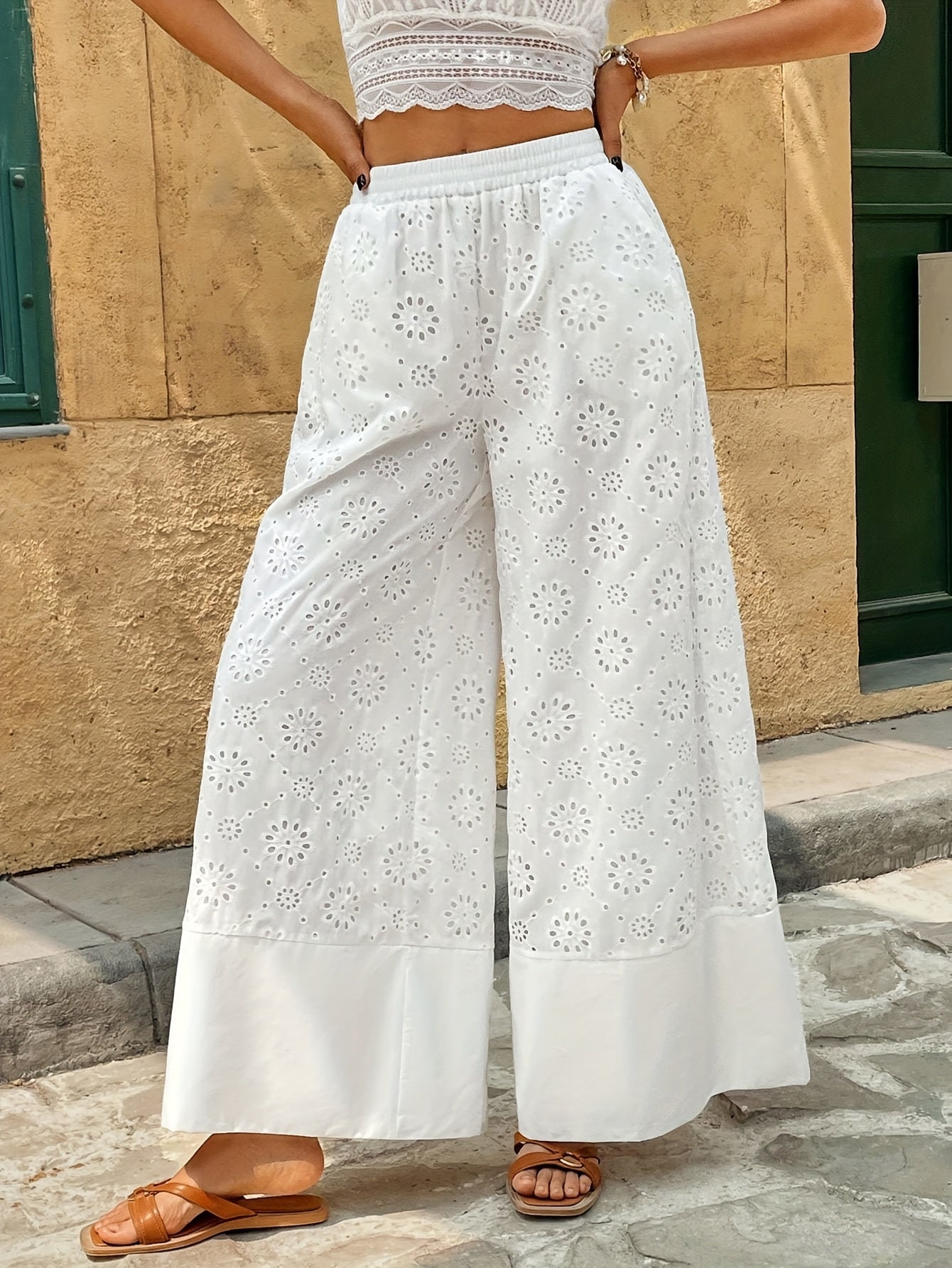 [Elegant High-Waisted Pants] Women's Elegant High-Waisted Wide-Leg Pants | Solid Color Non-Stretch Trousers for Autumn/Winter, Machine Washable Office & Casual Wear, Elegance Collection, Winter Trousers, Floral Pattern Trouse