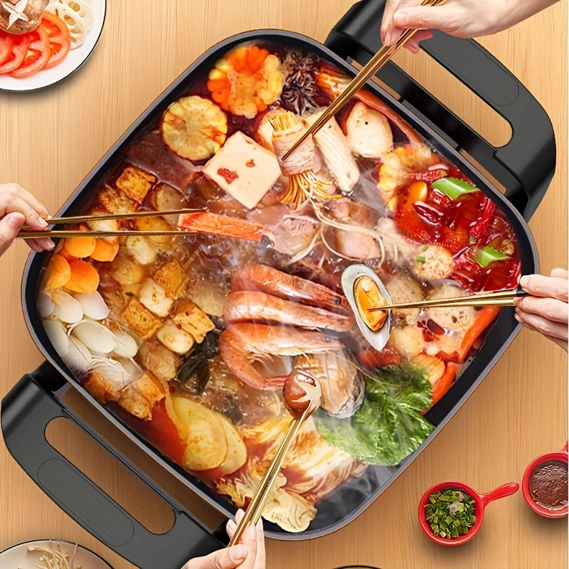 1pc 12x12 Inch Non-Stick Ceramic Electric Pot with Glass Lid, Aluminum Body, 1500W Adjustable Temperature Controller, for Frying, Baking, Steaming, or Boiling, Easy to Clean, 110V US Plug, Perfect for Home Use