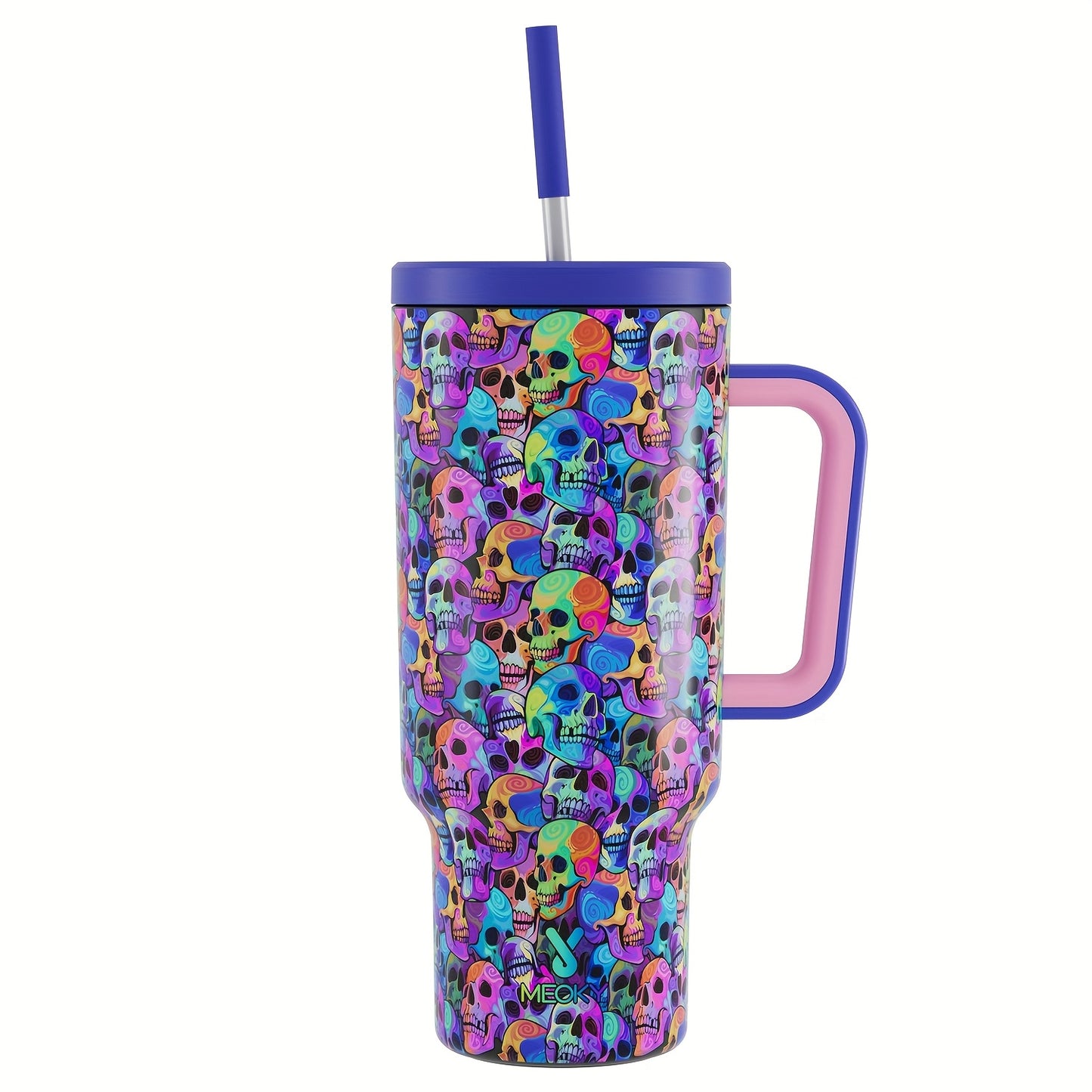 MEOKY 40oz Insulated Water Bottle with Handle and Straw Lid, Reusable Travel Mug, Stainless Steel Tumbler Cup, Vacuum Flask Drinking Bottle w/ Lid, Large Capacity Portable Drinking Cup for Running Outdoor Activities