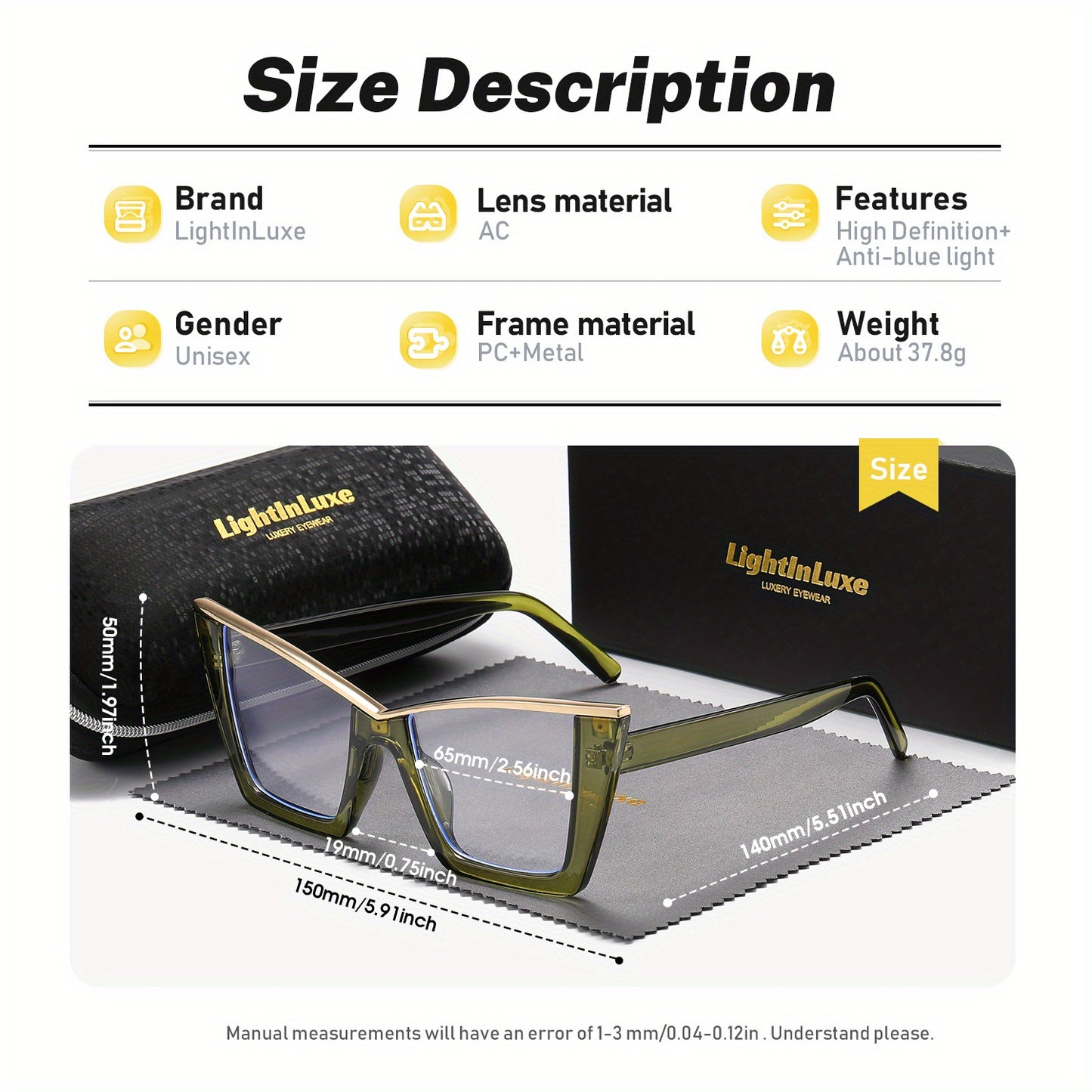 LightInLuxe Retro Cat-Eye Anti-Blue Light Glasses, Full Frame, Perfect for Outdoor Activities & Fashion