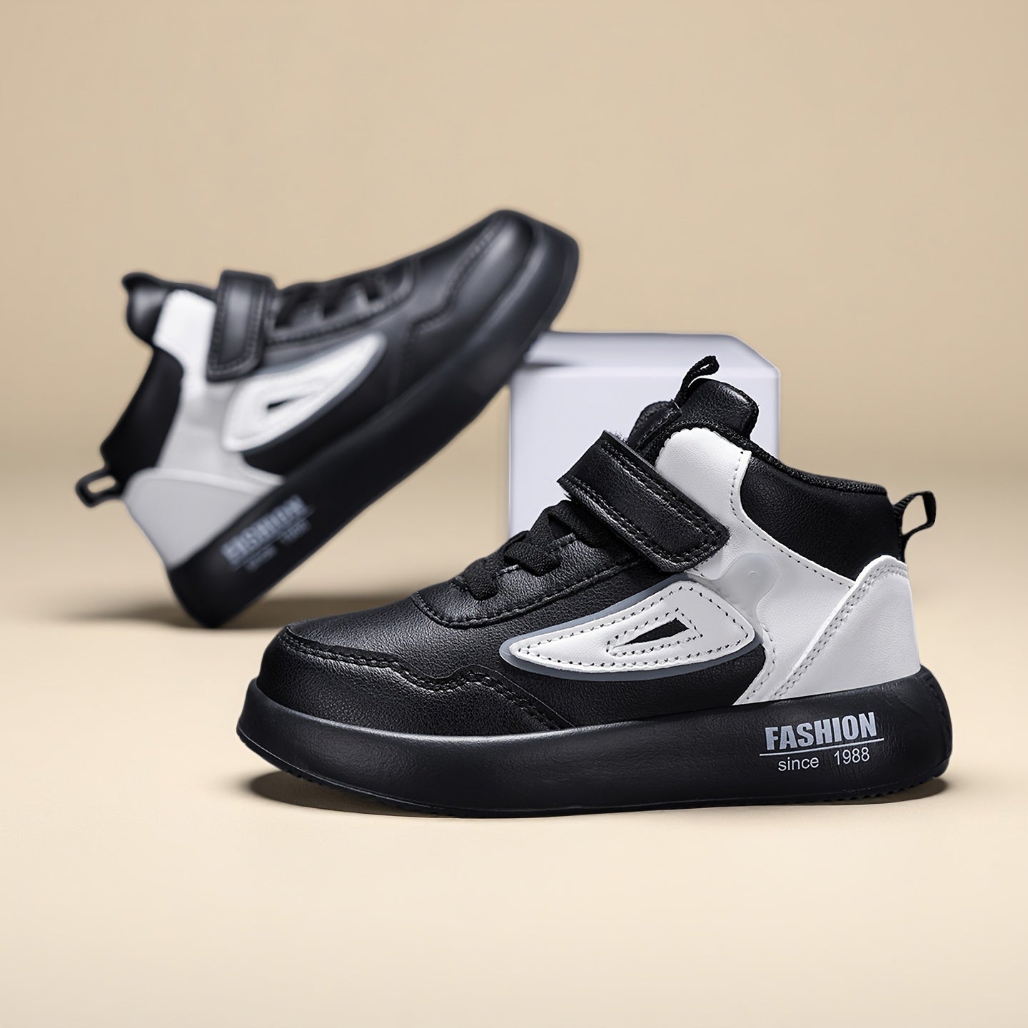 Boys' Lightweight Mid-Top Sneakers with Closure - Breathable -like Upper, Cushioned EVA Sole & Arch Support - All-Season Black/White Sneakers for Running, Gym, School & Casual Attire - Comfortable Casual Sports Shoes for Acti