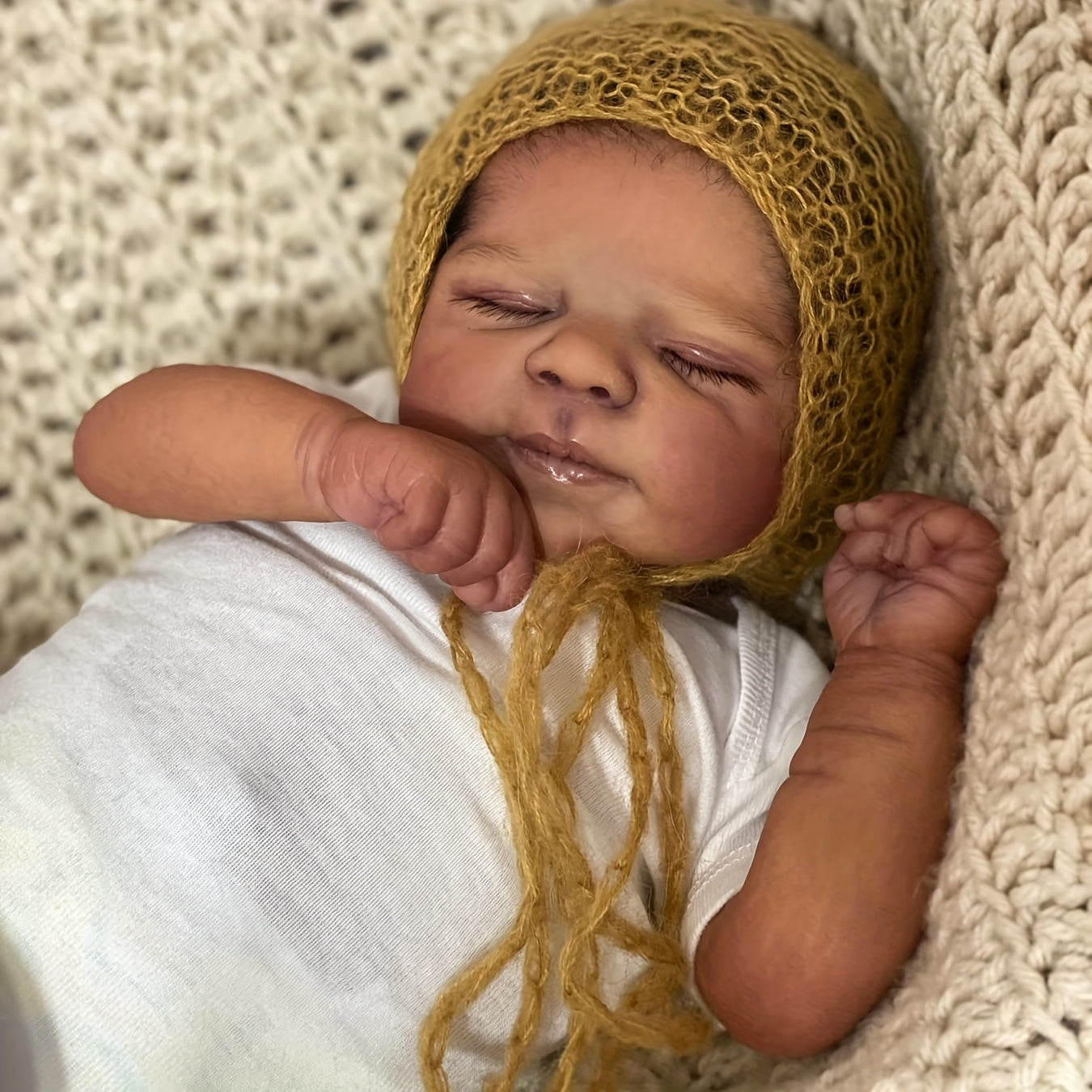 19 Inch Reborn Baby Doll- Soft Full Vinyl Body, Lifelike Newborn Sleeping Doll Dark Brown Girl, Rooted Hair, Lovely Kids Toy Gift, Realistic Alive Doll For Birthday/ Thanksgiving Day/ Christmas Gifts