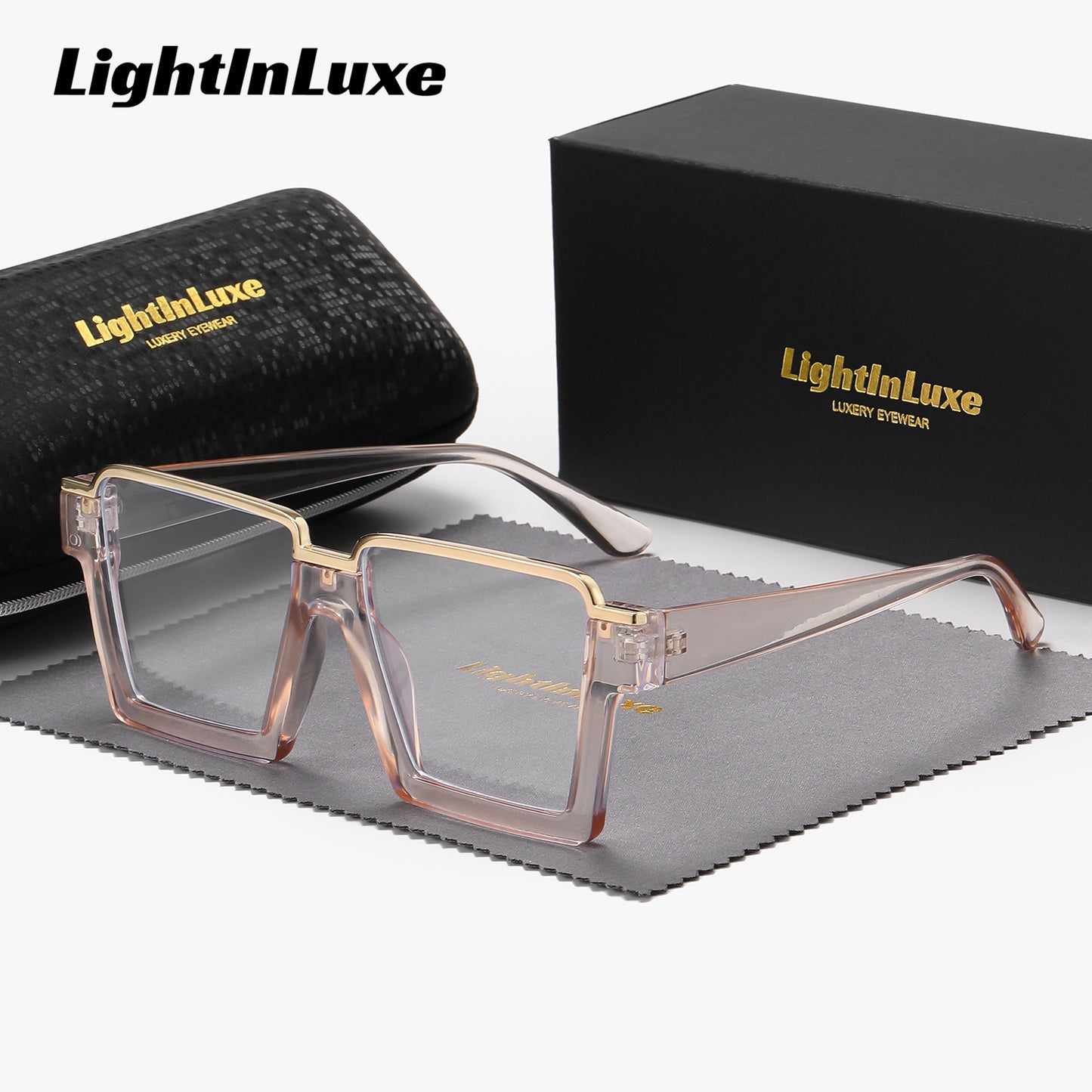 LightInLuxe Unisex Fashion Semi-Rimless Clear Glasses - Outdoor Leisure Anti-Blue Light Square Clear Glasses with Golden Accents, Casual Style, Anti-Glare Lenses, Comfortable Fit, Outdoor Glasses|SemiRimless Glasses|Durable G